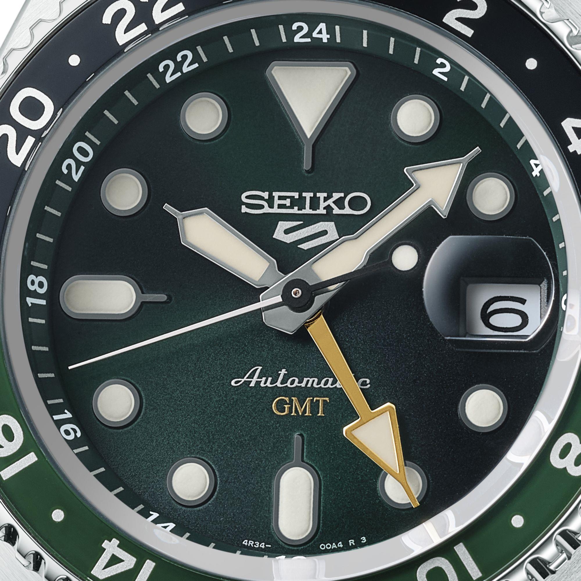 Seiko 5 Sports SKX GMT Sprite Green Automatic Green Dial Steel Bracelet Men’s Watch SSK035K1