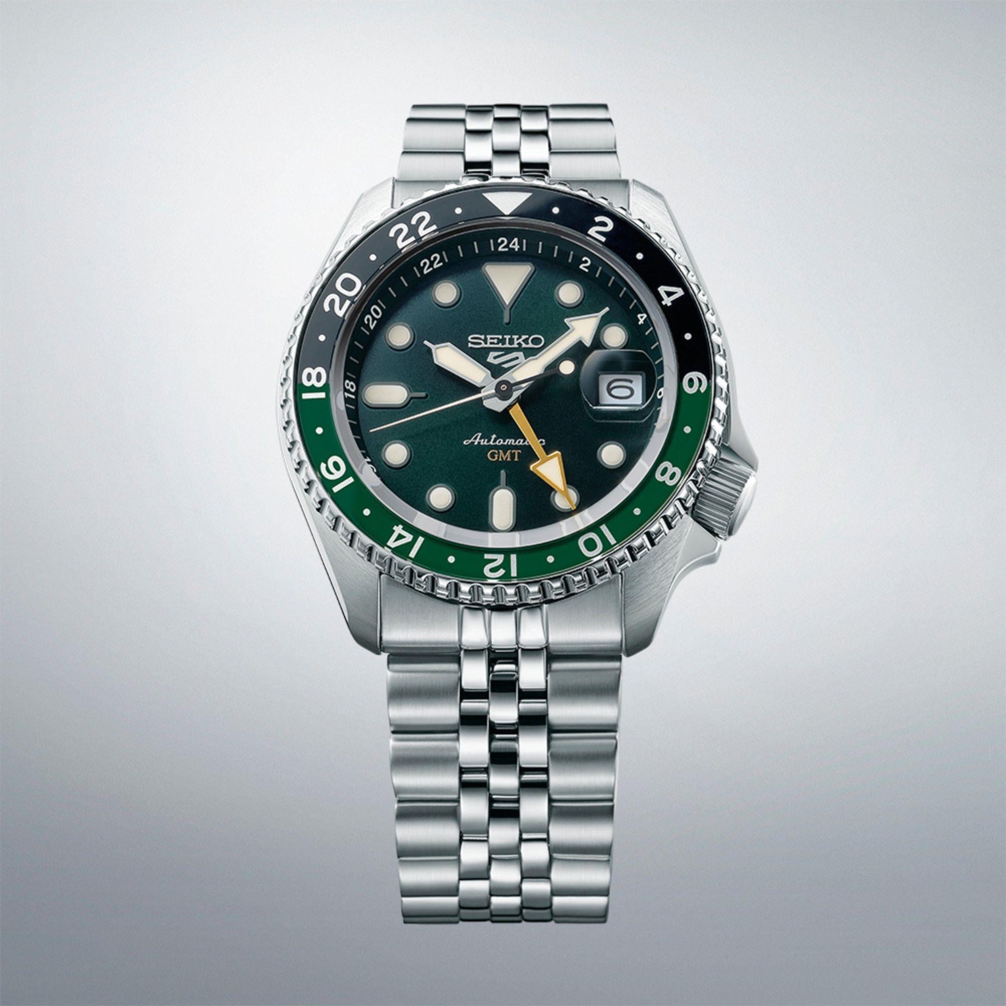 Seiko 5 Sports SKX GMT Sprite Green Automatic Green Dial Steel Bracelet Men’s Watch SSK035K1