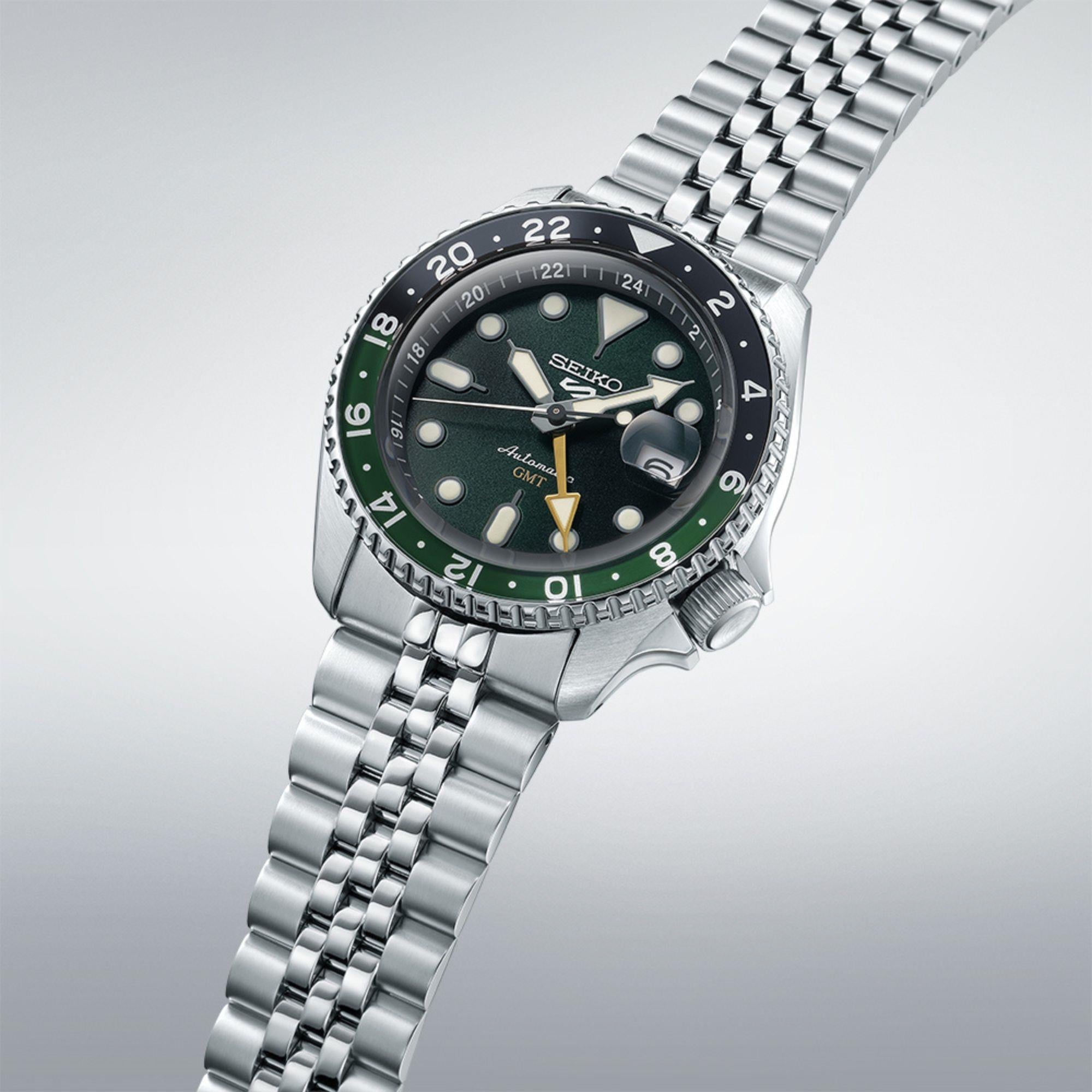 Seiko 5 Sports SKX GMT Sprite Green Automatic Green Dial Steel Bracelet Men’s Watch SSK035K1