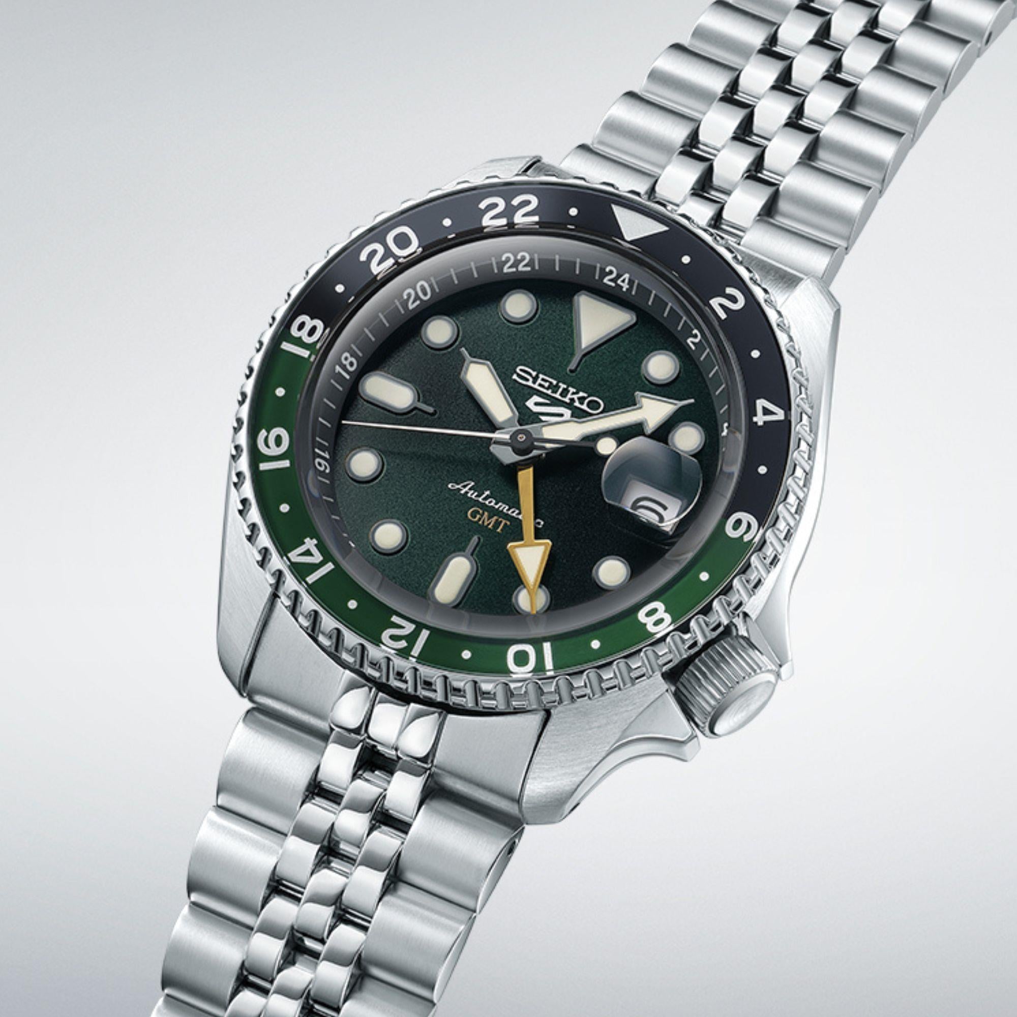 Seiko 5 Sports SKX GMT Sprite Green Automatic Green Dial Steel Bracelet Men’s Watch SSK035K1