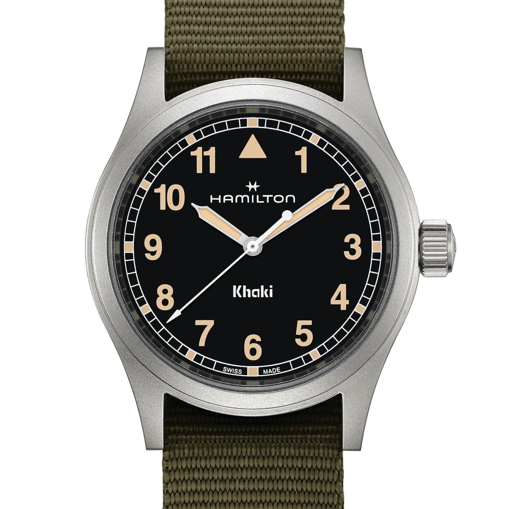 Hamilton Khaki Field Quartz Black Dial Green Textile Strap Unisex Watch H69401930