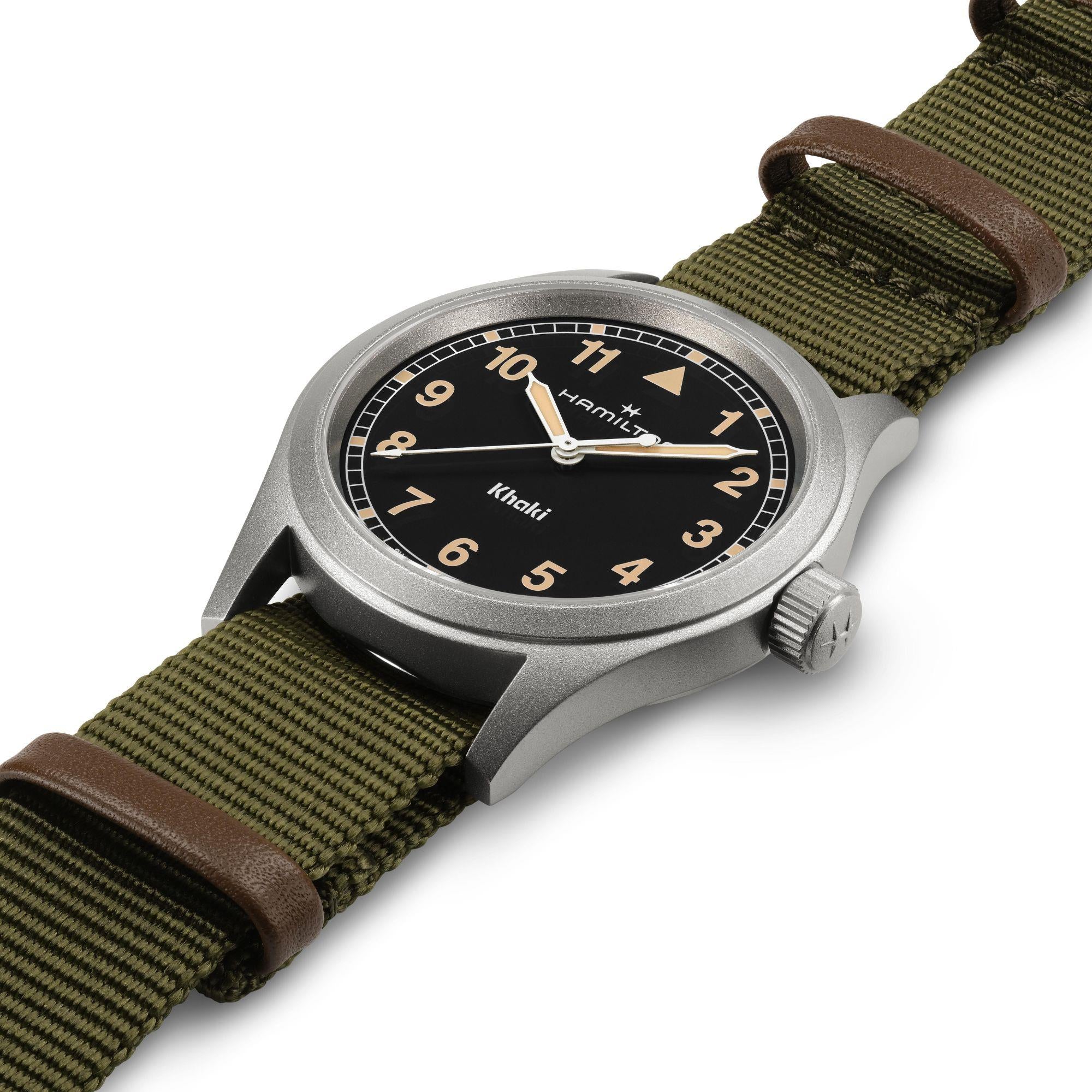Hamilton Khaki Field Quartz Black Dial Green Textile Strap Unisex Watch H69401930