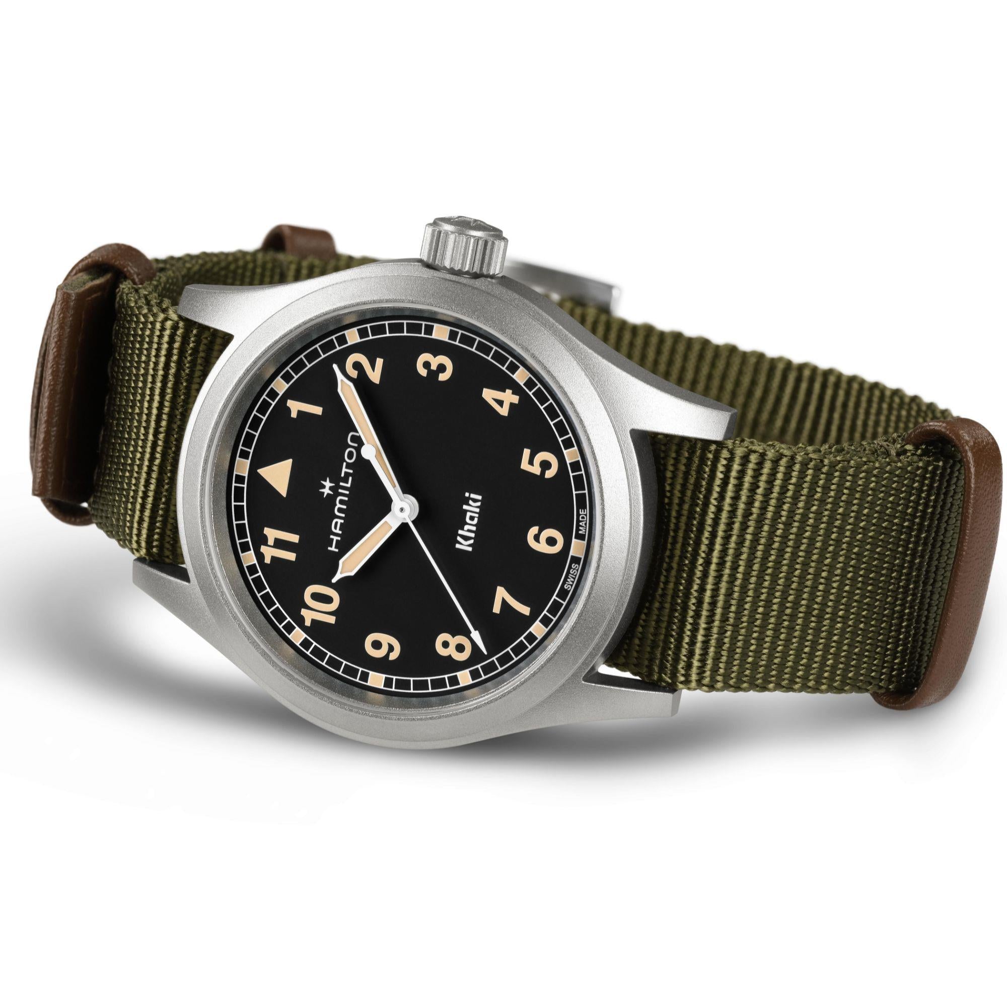 Hamilton Khaki Field Quartz Black Dial Green Textile Strap Unisex Watch H69401930