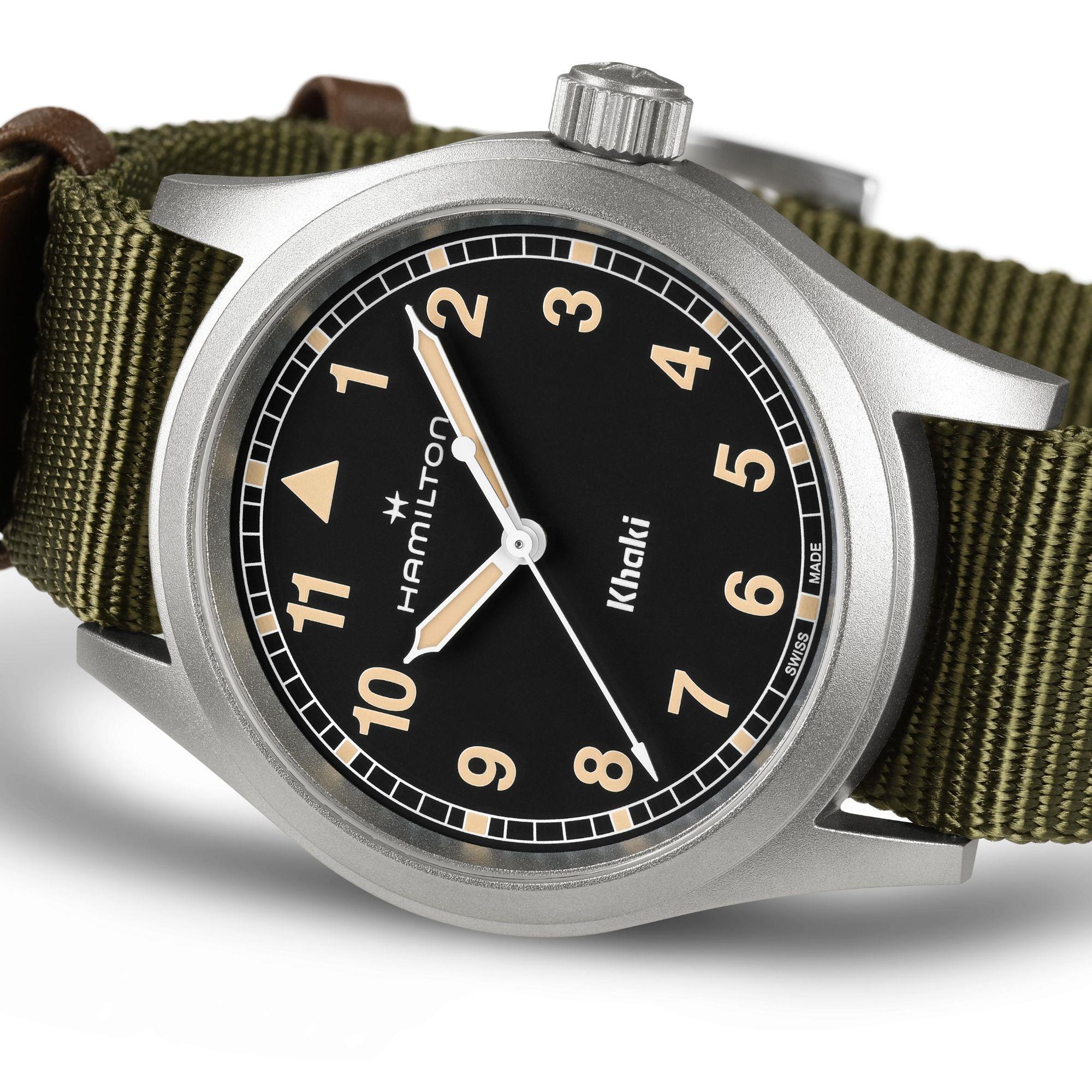 Hamilton Khaki Field Quartz Black Dial Green Textile Strap Unisex Watch H69401930