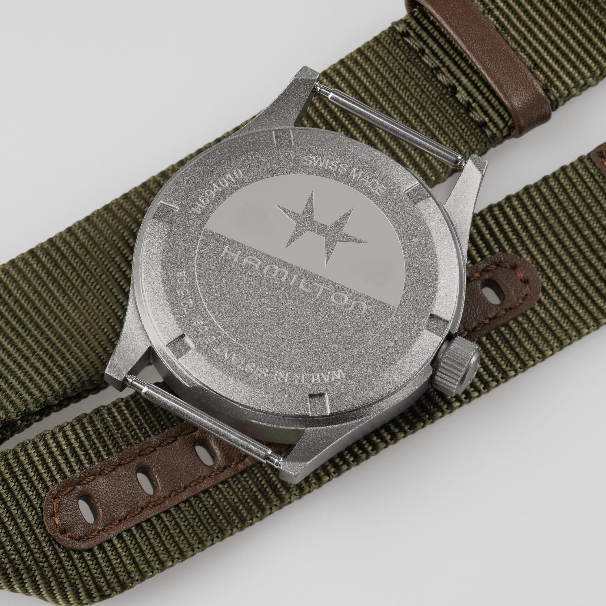Hamilton Khaki Field Quartz Black Dial Green Textile Strap Unisex Watch H69401930