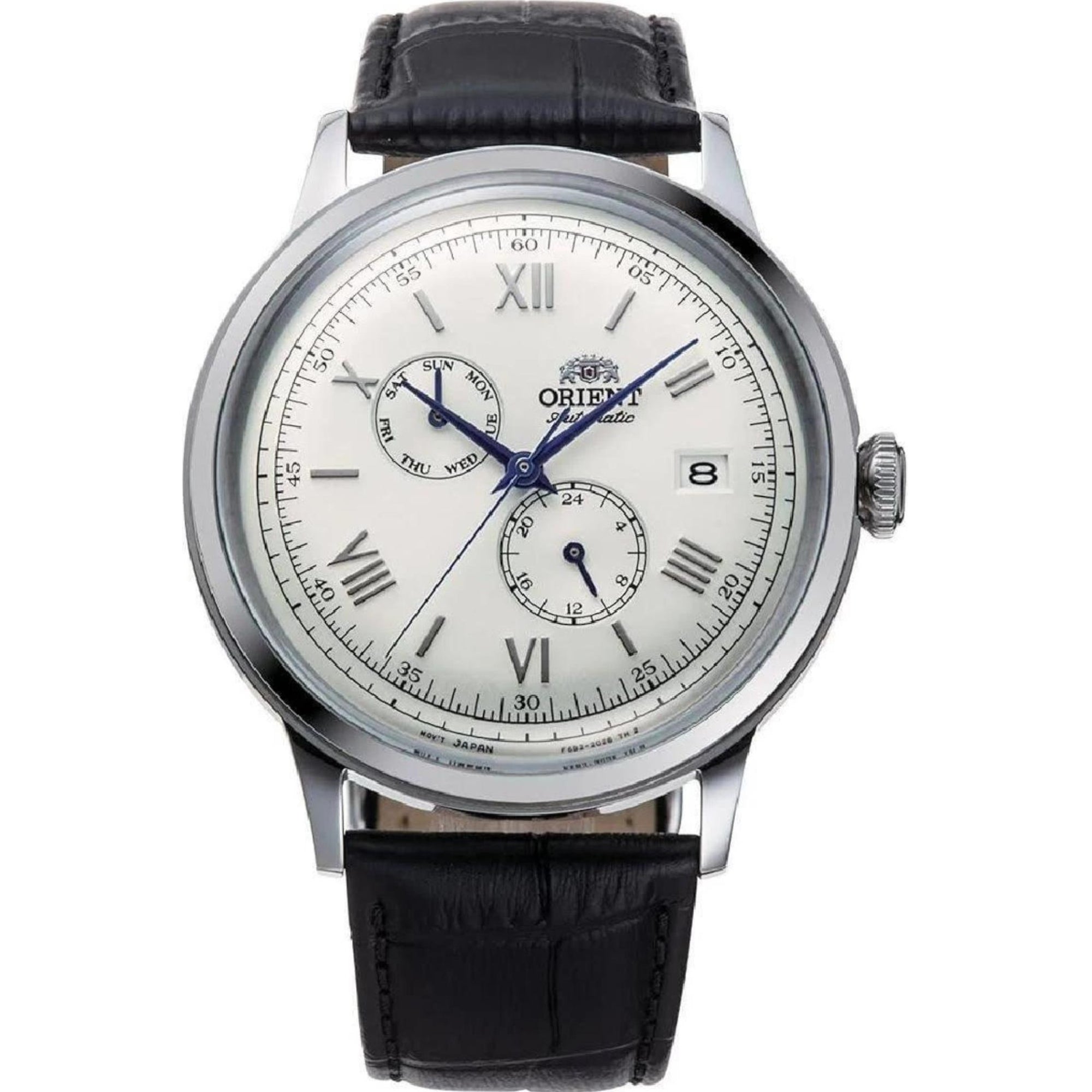 Orient Bambino Automatic Day Date Black Leather Strap Men's Watch Ex-Display RA-AK0701S30B-EX