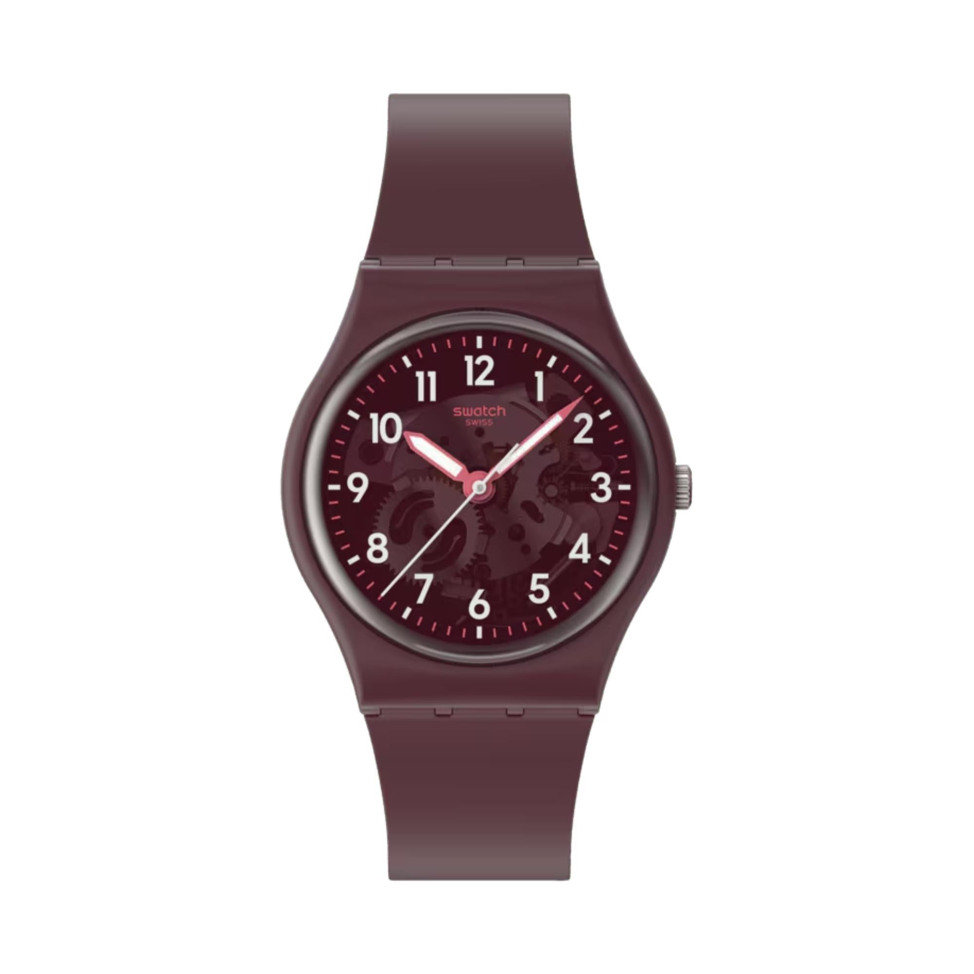 Swatch THRU THE CROWN GLASS Quartz Red Dial Bio-sourced Strap Men's Watch SO28R115