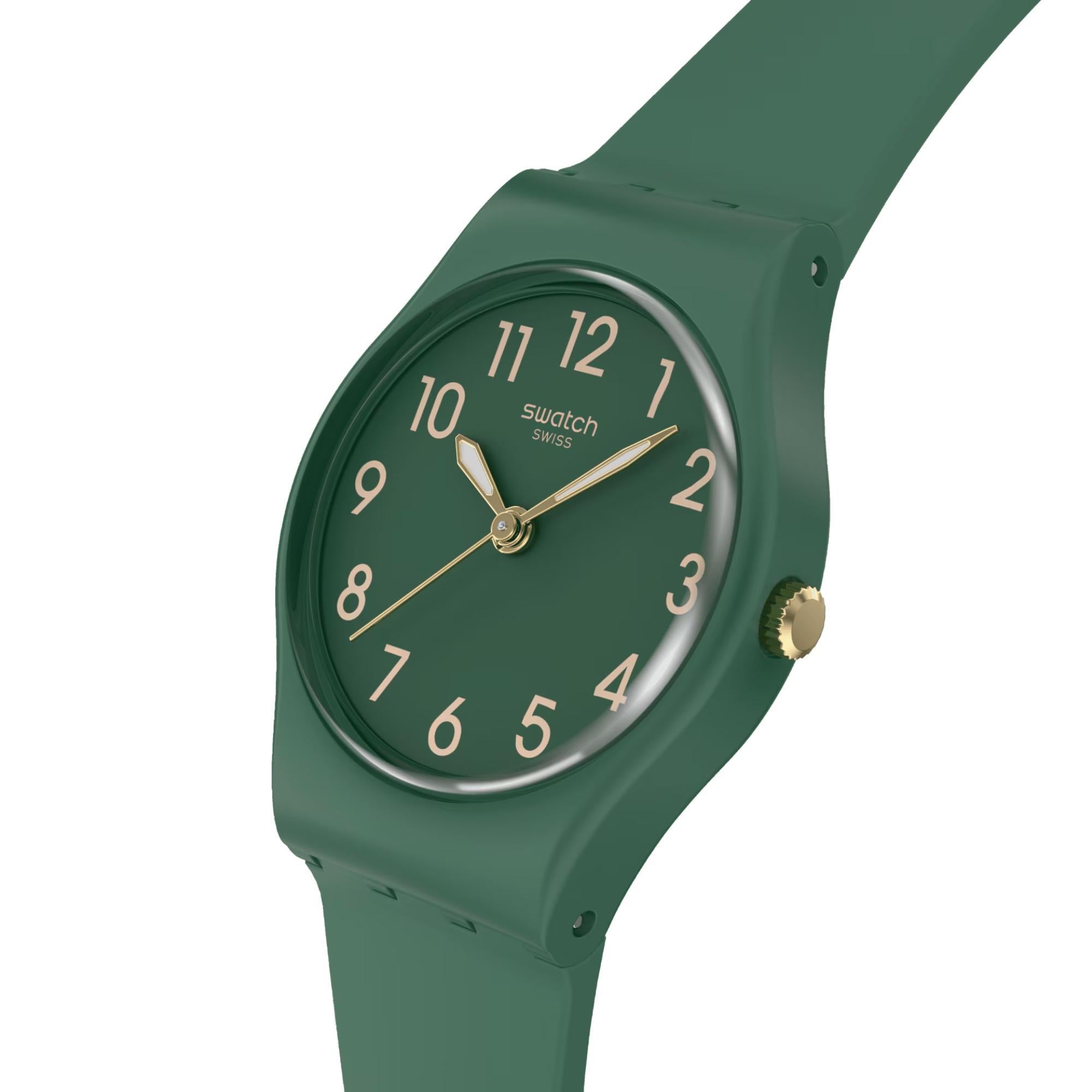 Swatch NOTES OF PECAN Quartz Green Dial Biosourced Strap Men’s Watch LG130