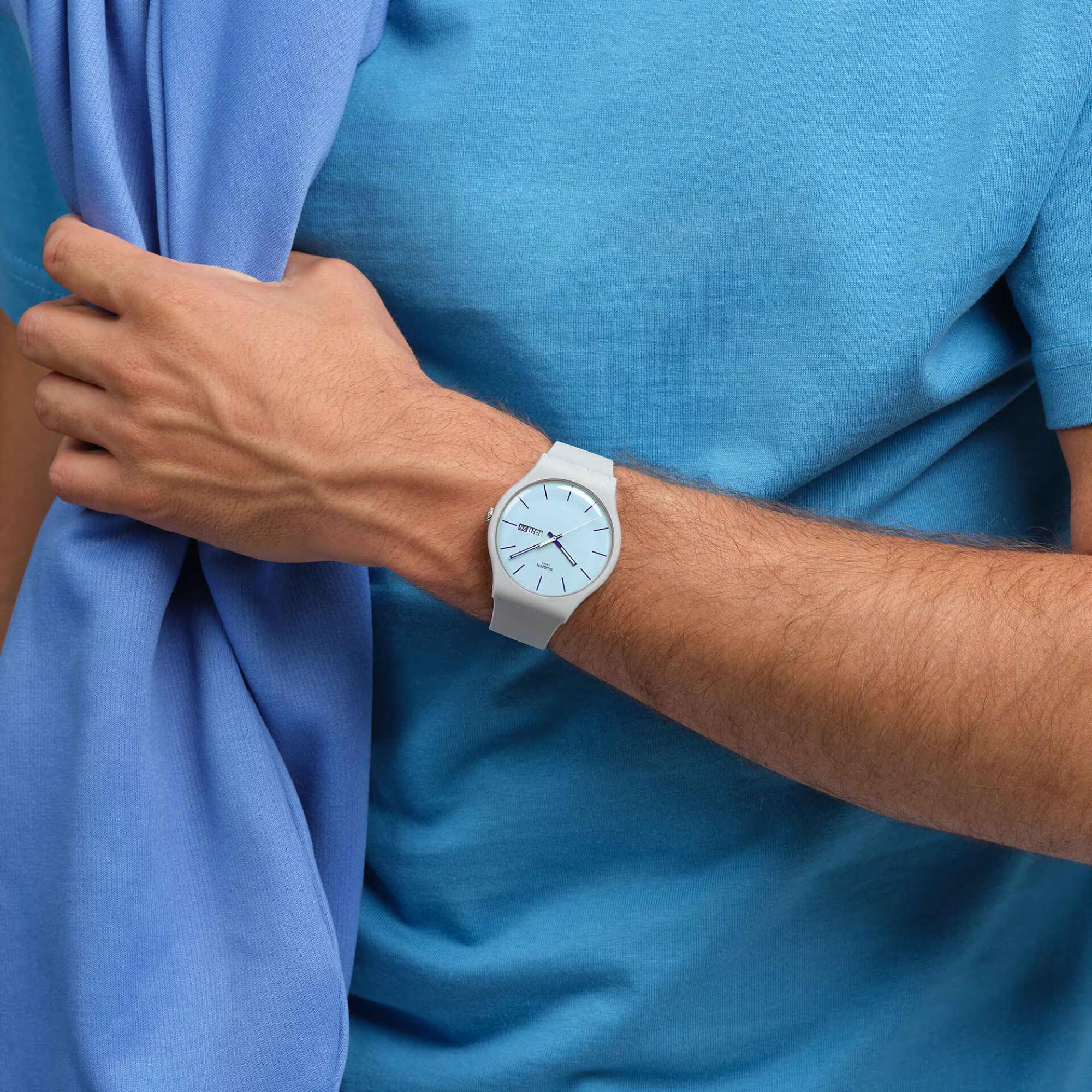 Swatch BLUEBERRY SKY Quartz Blue Dial Silicone Strap Men’s Watch SO29M702