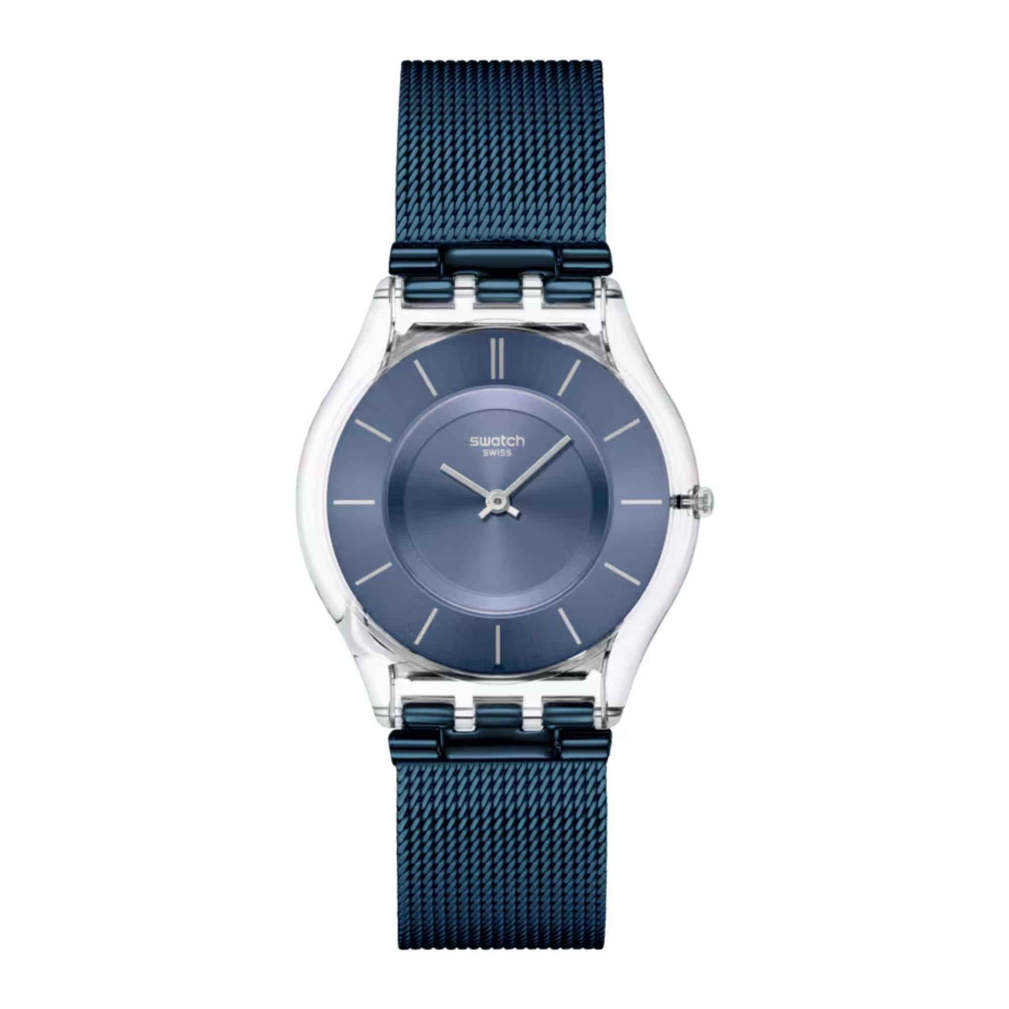 Swatch COOL SKIES Quartz Blue Dial Stainless Steel Mesh Strap Men’s Watch SS08K120M