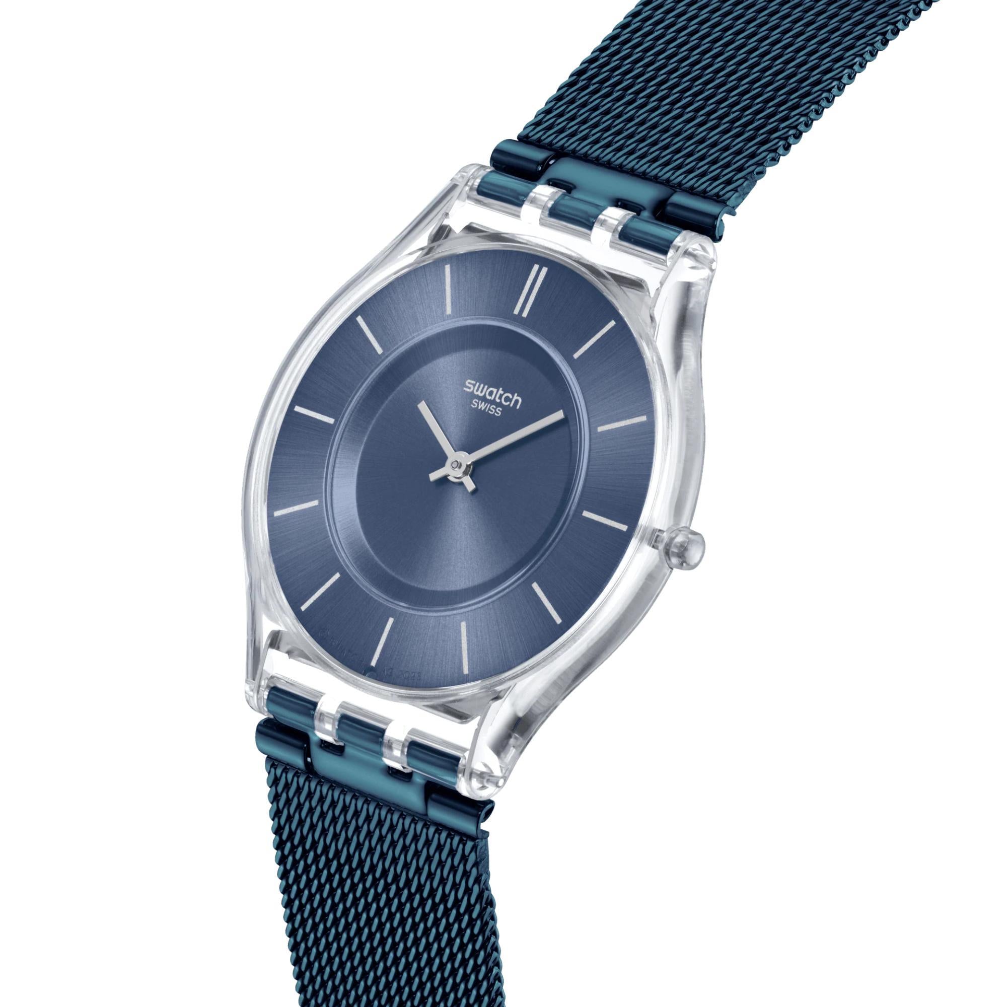 Swatch COOL SKIES Quartz Blue Dial Stainless Steel Mesh Strap Men’s Watch SS08K120M