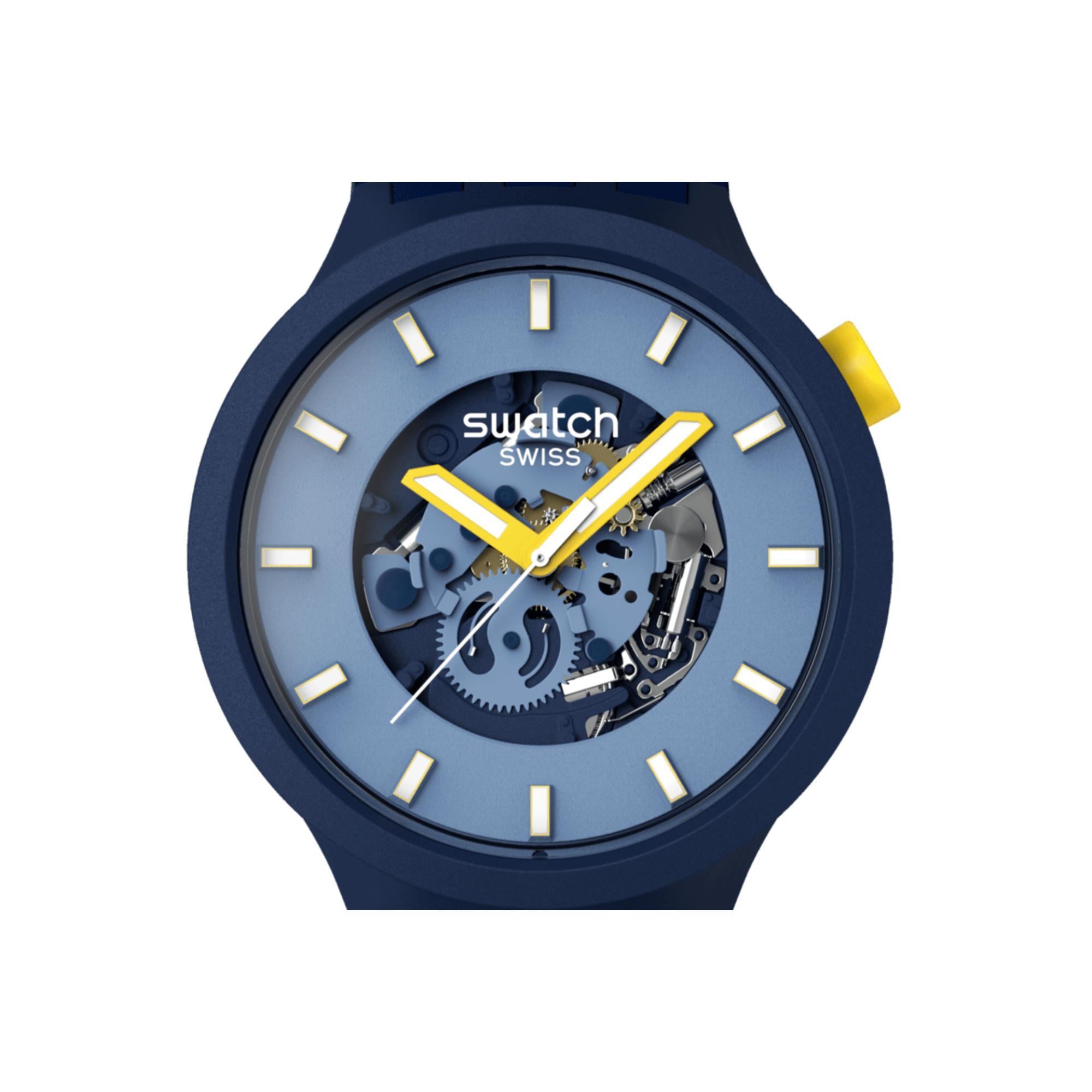 Swatch BELOW THE HORIZON Quartz Dark Blue Dial Silicone Strap Watch SB05N117
