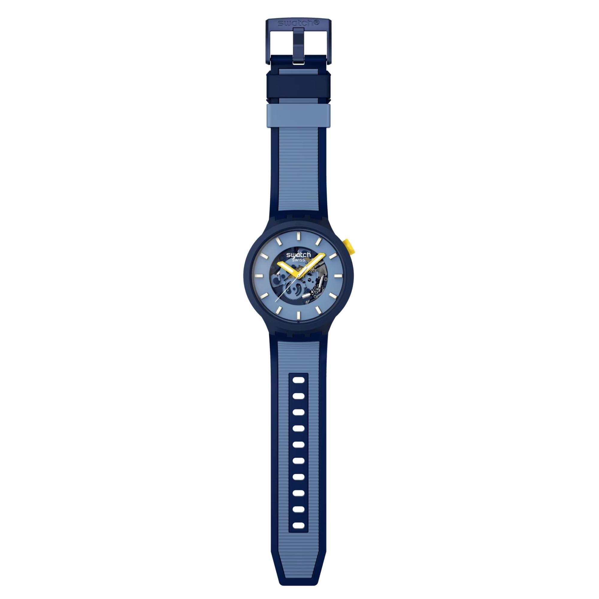 Swatch BELOW THE HORIZON Quartz Dark Blue Dial Silicone Strap Watch SB05N117