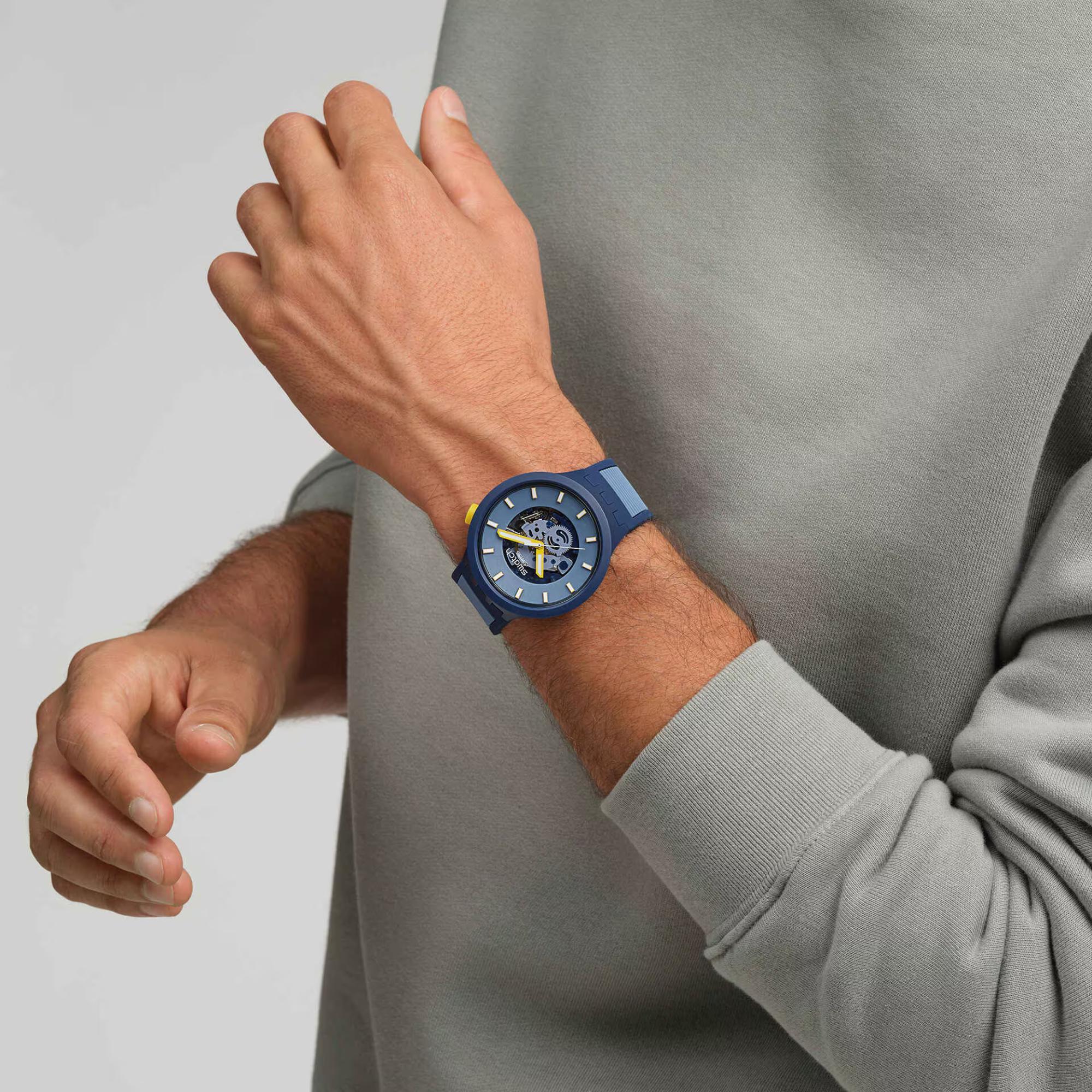 Swatch BELOW THE HORIZON Quartz Dark Blue Dial Silicone Strap Watch SB05N117