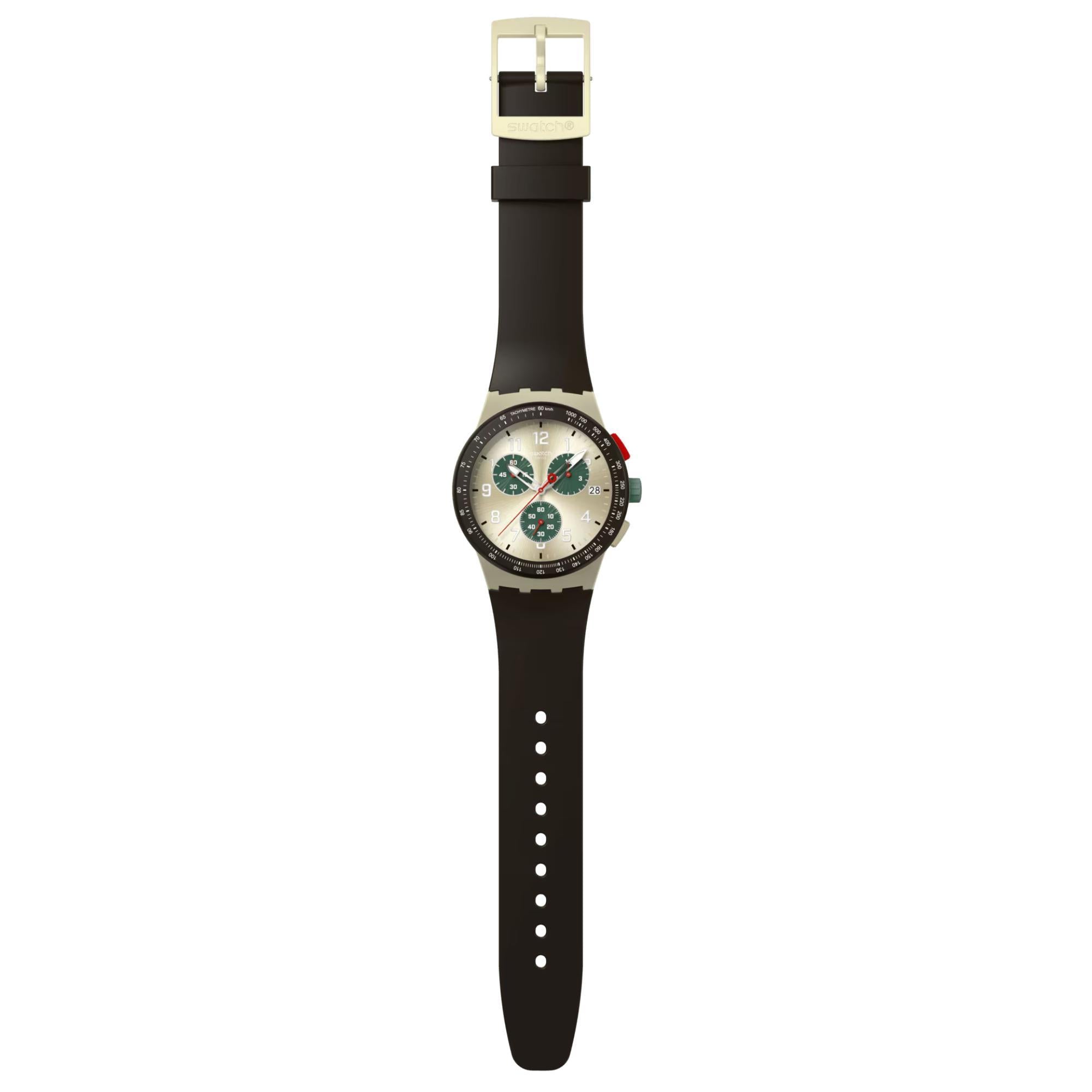 Swatch OBSIDIAN INK Quartz Beige Dial Silicone Strap Unisex Watch SUST402