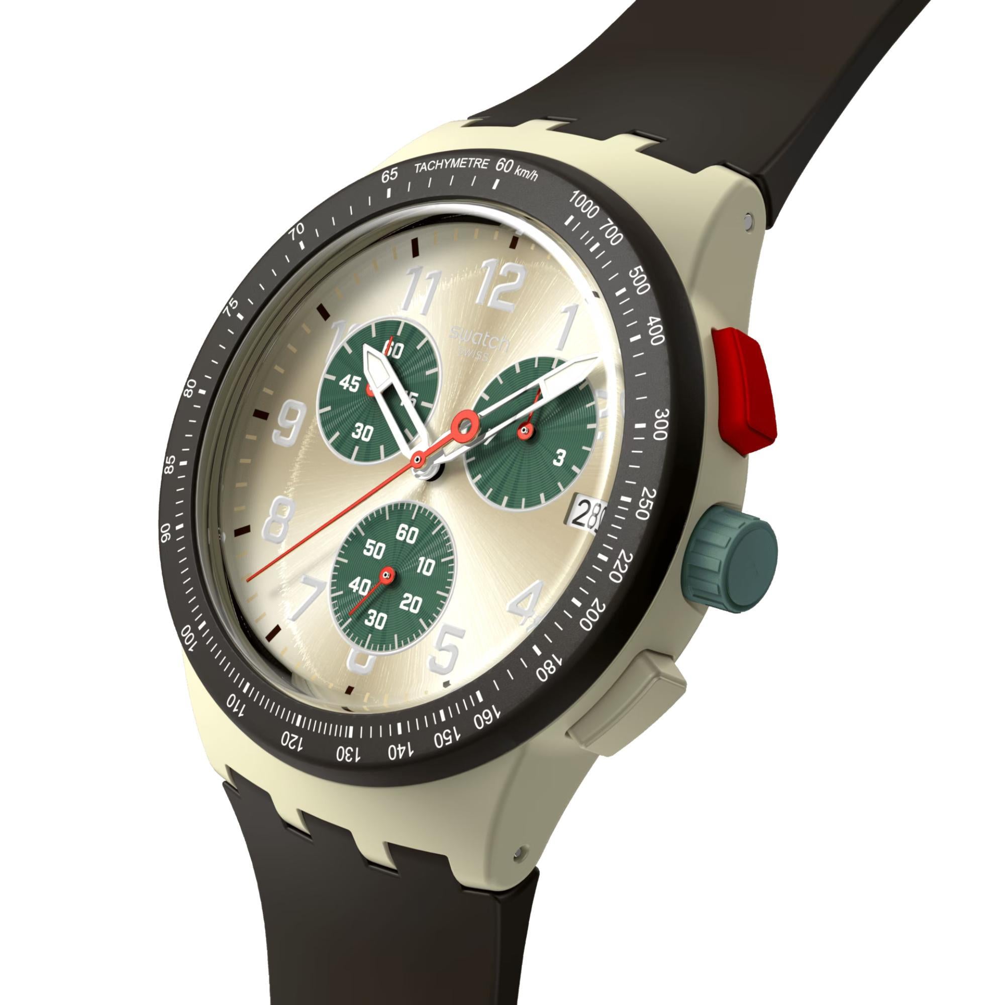 Swatch OBSIDIAN INK Quartz Beige Dial Silicone Strap Unisex Watch SUST402
