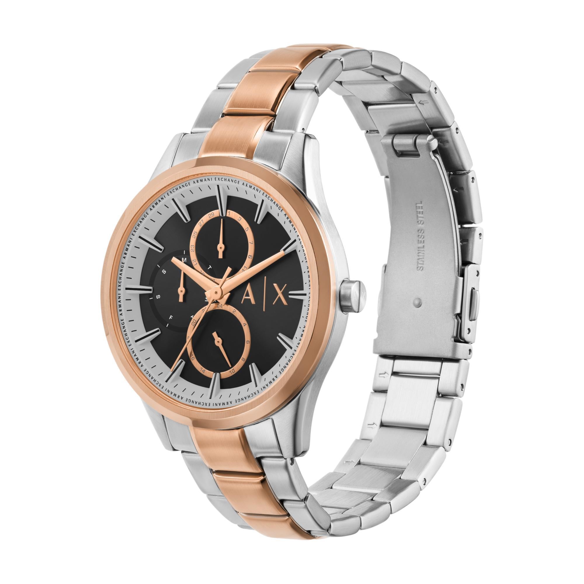 Armani Exchange Multifunction Two-Tone Stainless Steel Strap Black Dial Men’s Watch AX1882