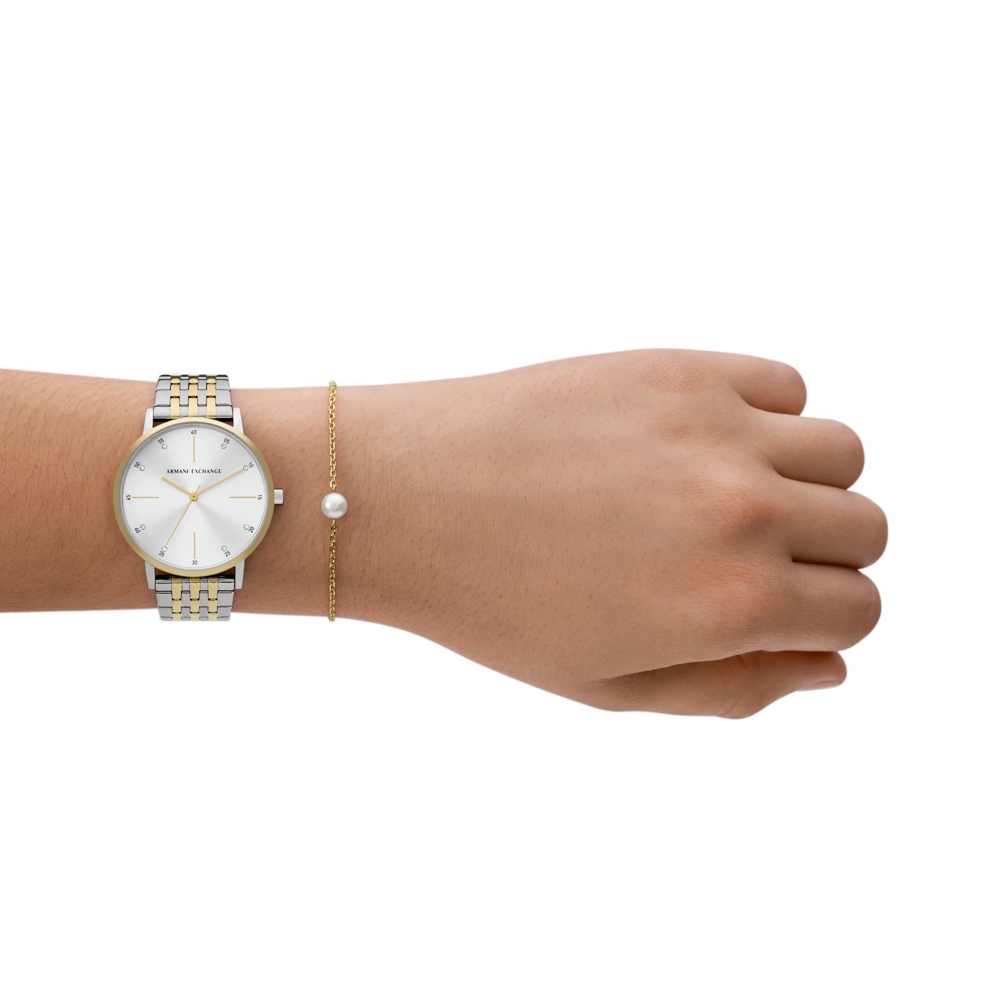 Armani Exchange Lola Quartz Two-Tone Stainless Steel Silver Dial Watch and Bracelet Set AX7156SET