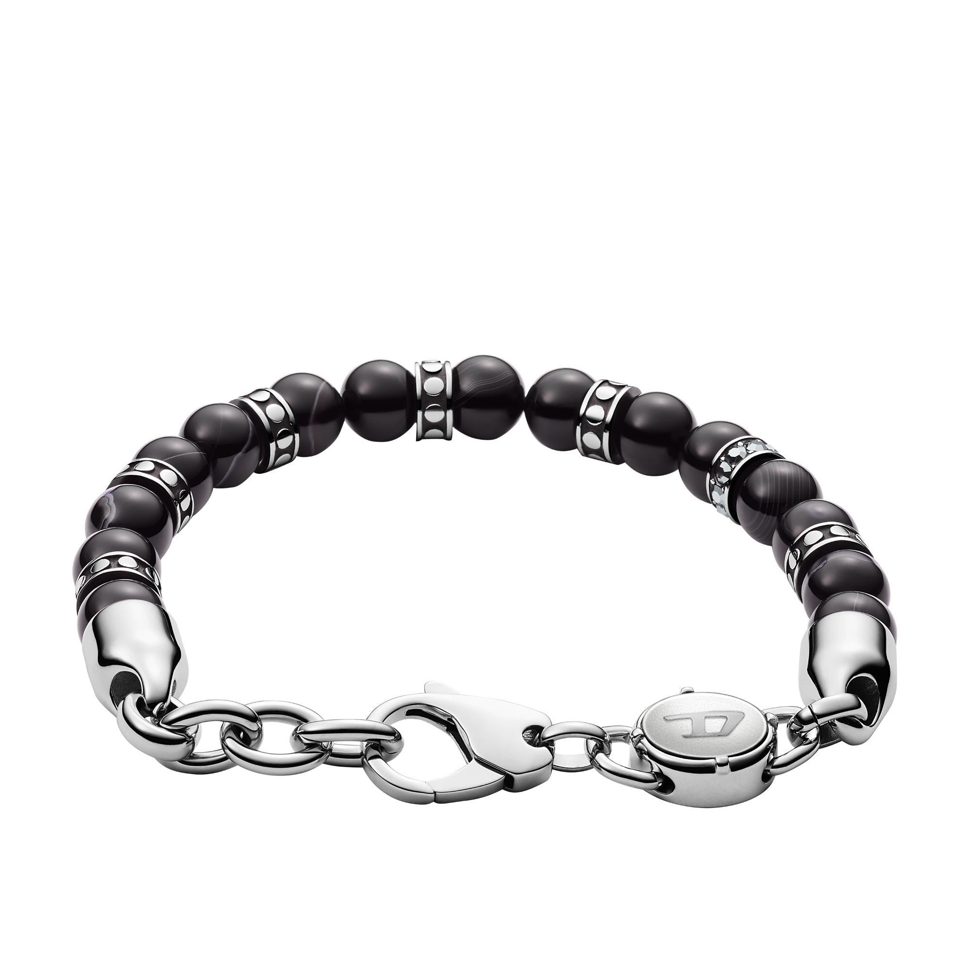 Diesel Men’s Beaded Black Line Agate Bracelet DX1163040