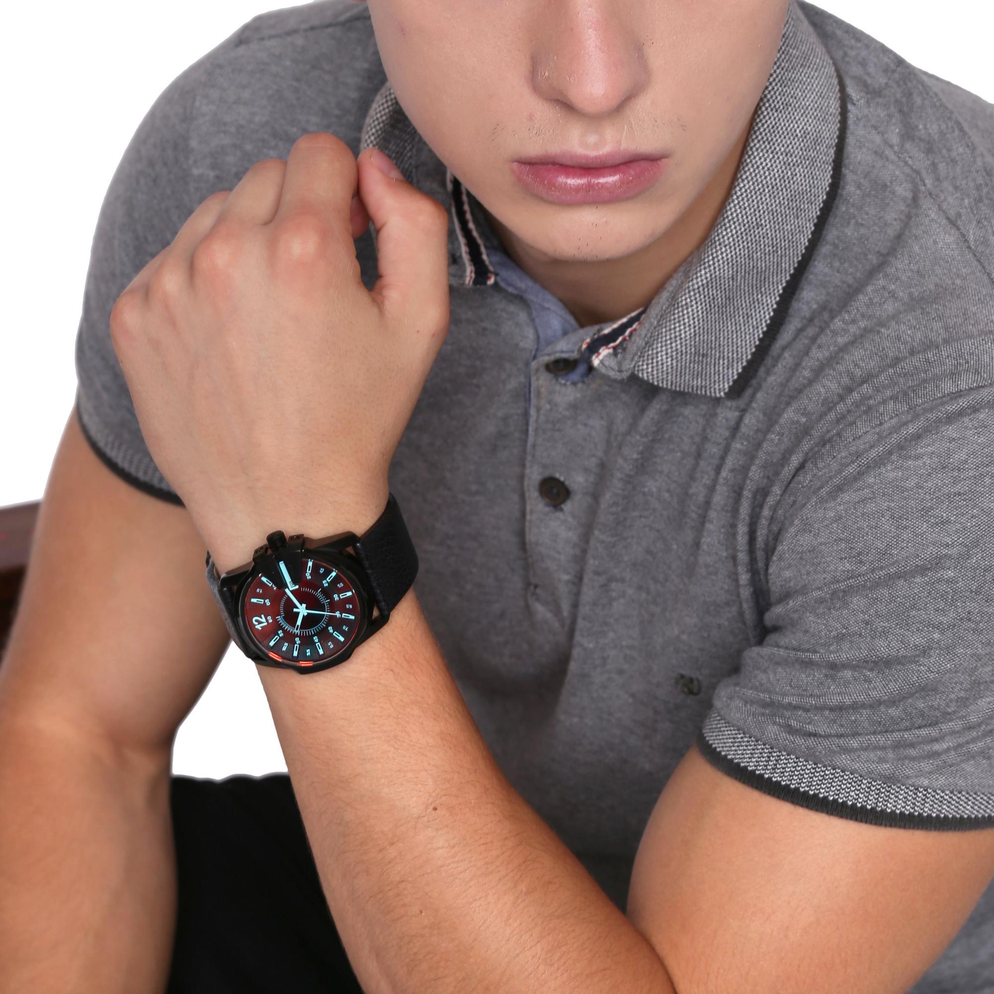 Diesel Master Chief Three-Hand Date Black Leather Black Dial Men's Watch DZ1657