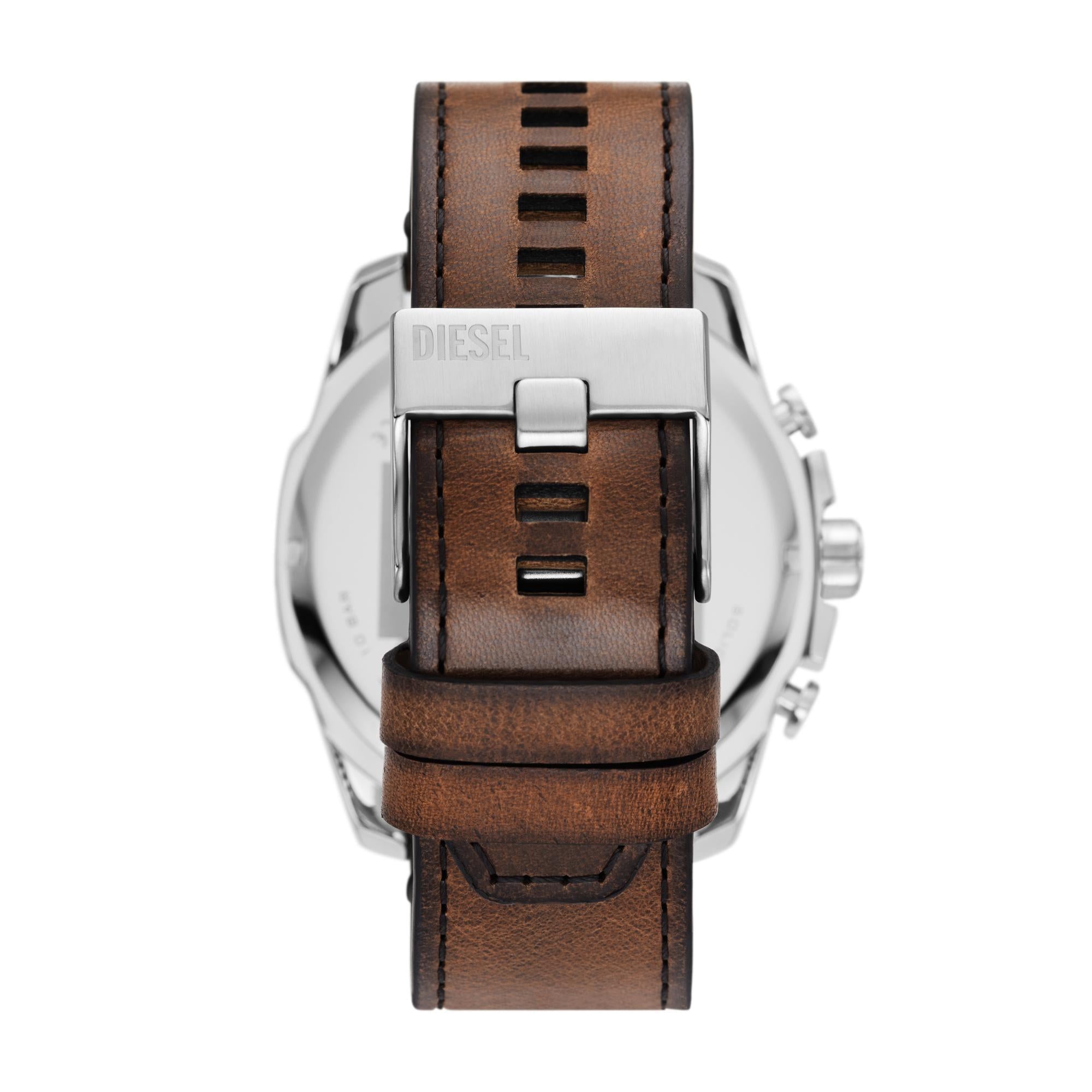 Diesel Mega Chief Chronograph Brown Leather Blue Dial Men's Watch DZ4657