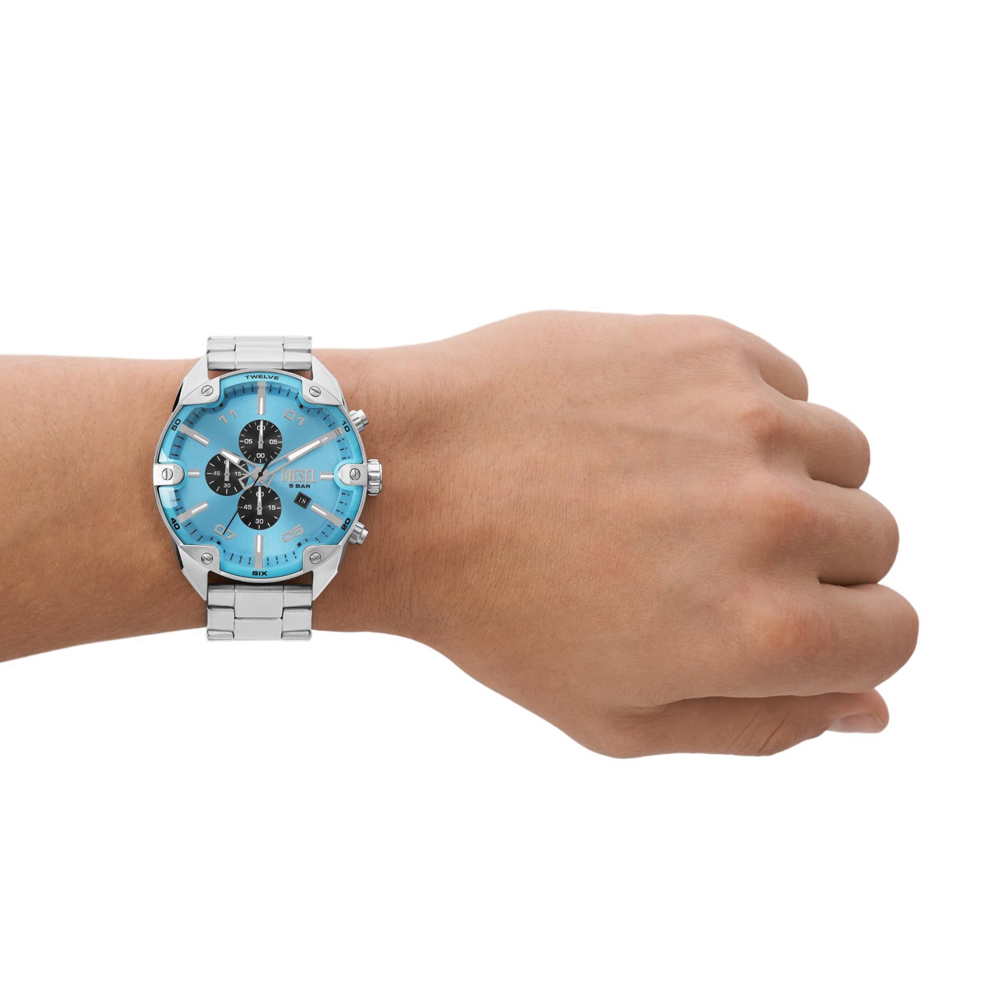 Diesel Spiked Chronograph Stainless Steel Blue Dial Men's Watch DZ4655
