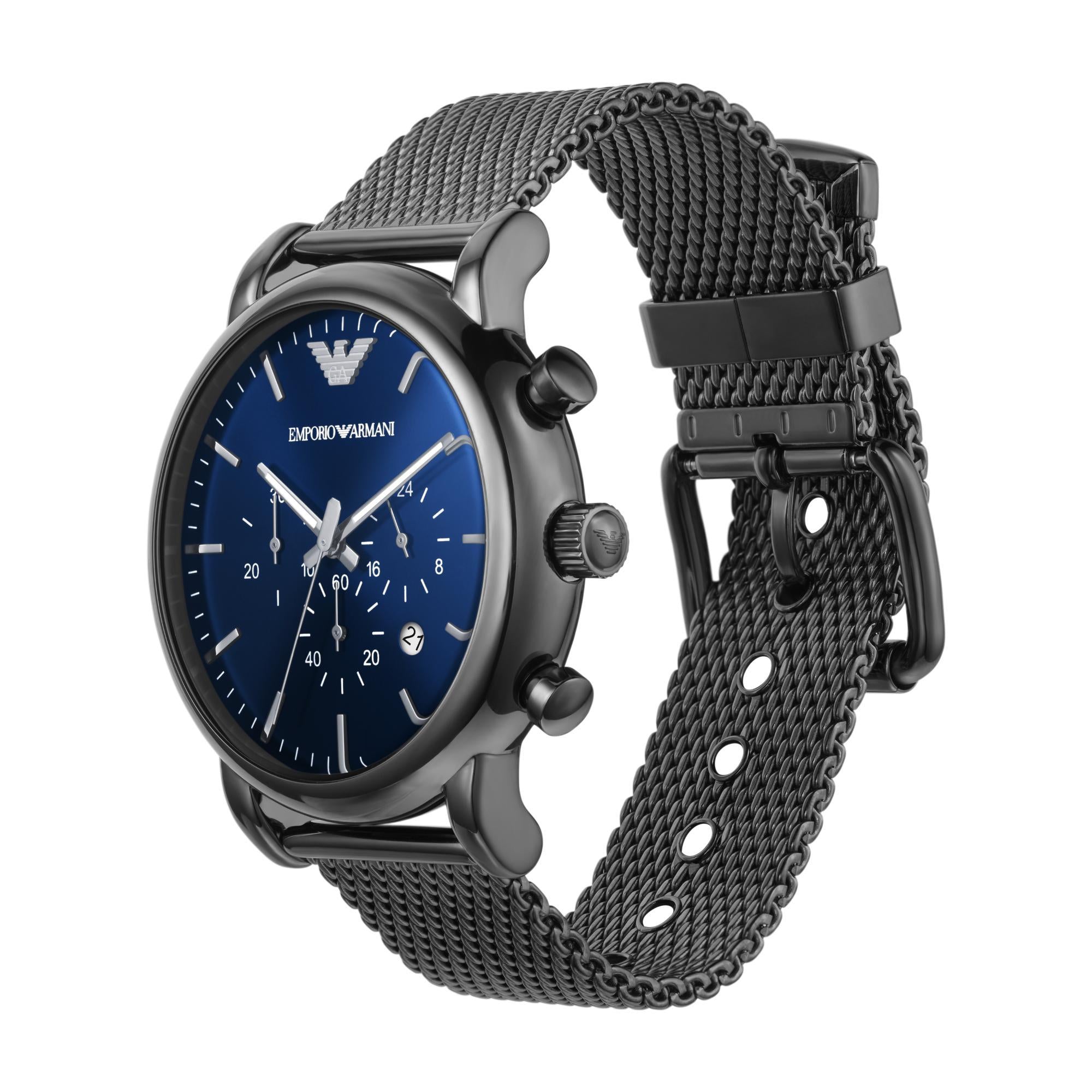 Emporio Armani Chronograph Gunmetal Stainless Steel Blue Dial Men’s Watch AR1979