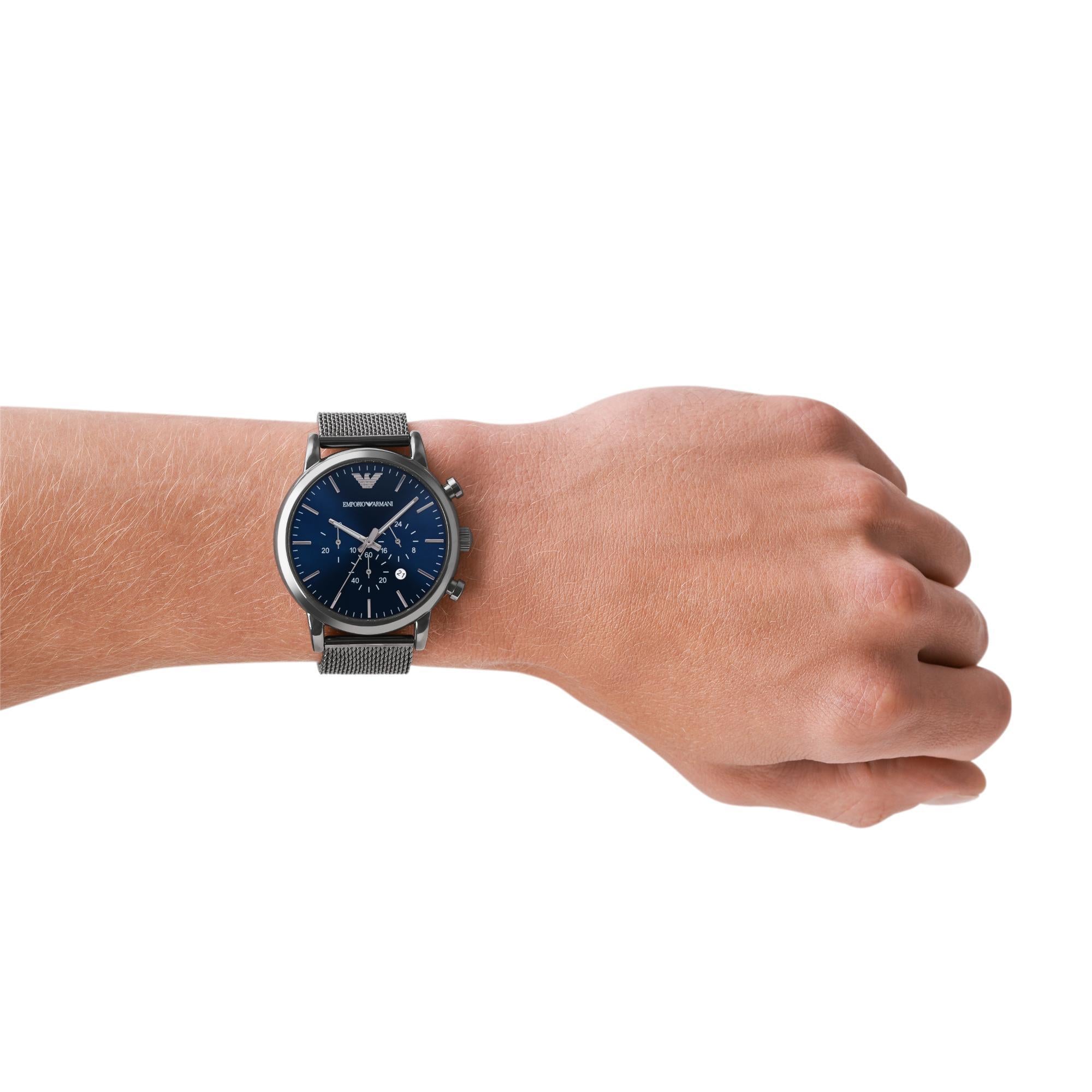 Emporio Armani Chronograph Gunmetal Stainless Steel Blue Dial Men’s Watch AR1979