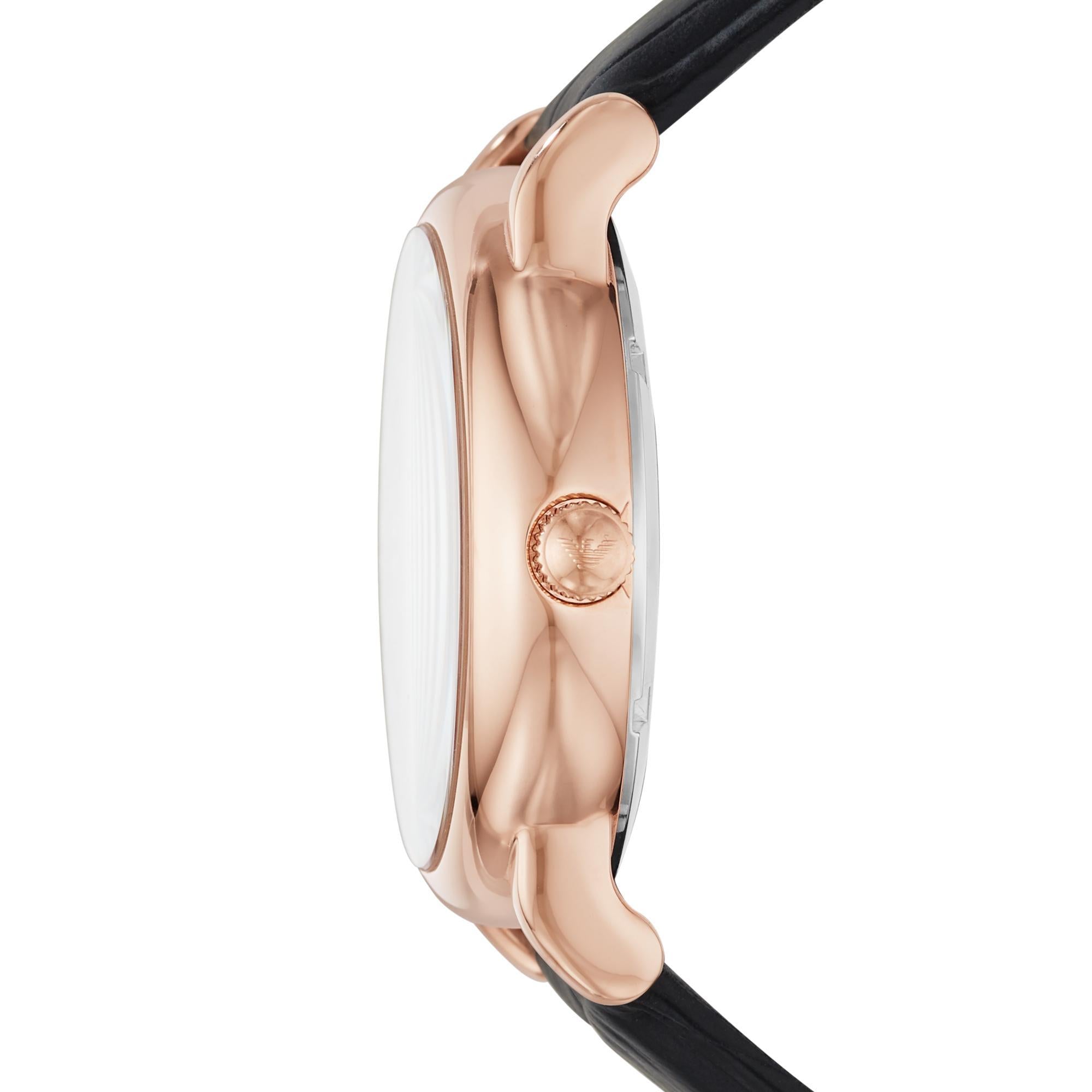 Emporio Armani Automatic Black Leather Rose Gold Silver Dial Men's Watch AR60007