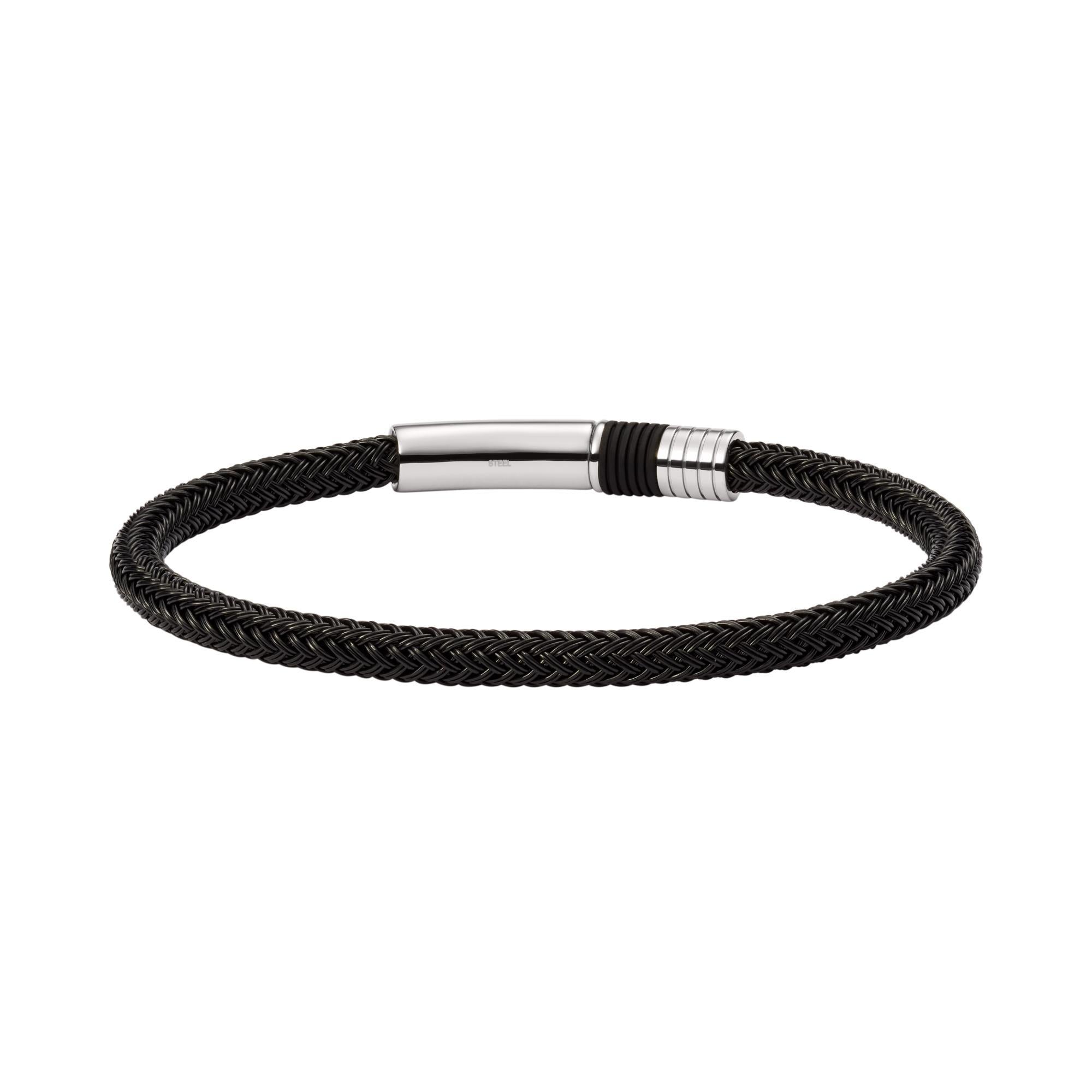 Emporio Armani Braided Black Leather Stainless Steel Men’s Bracelet EGS1624001