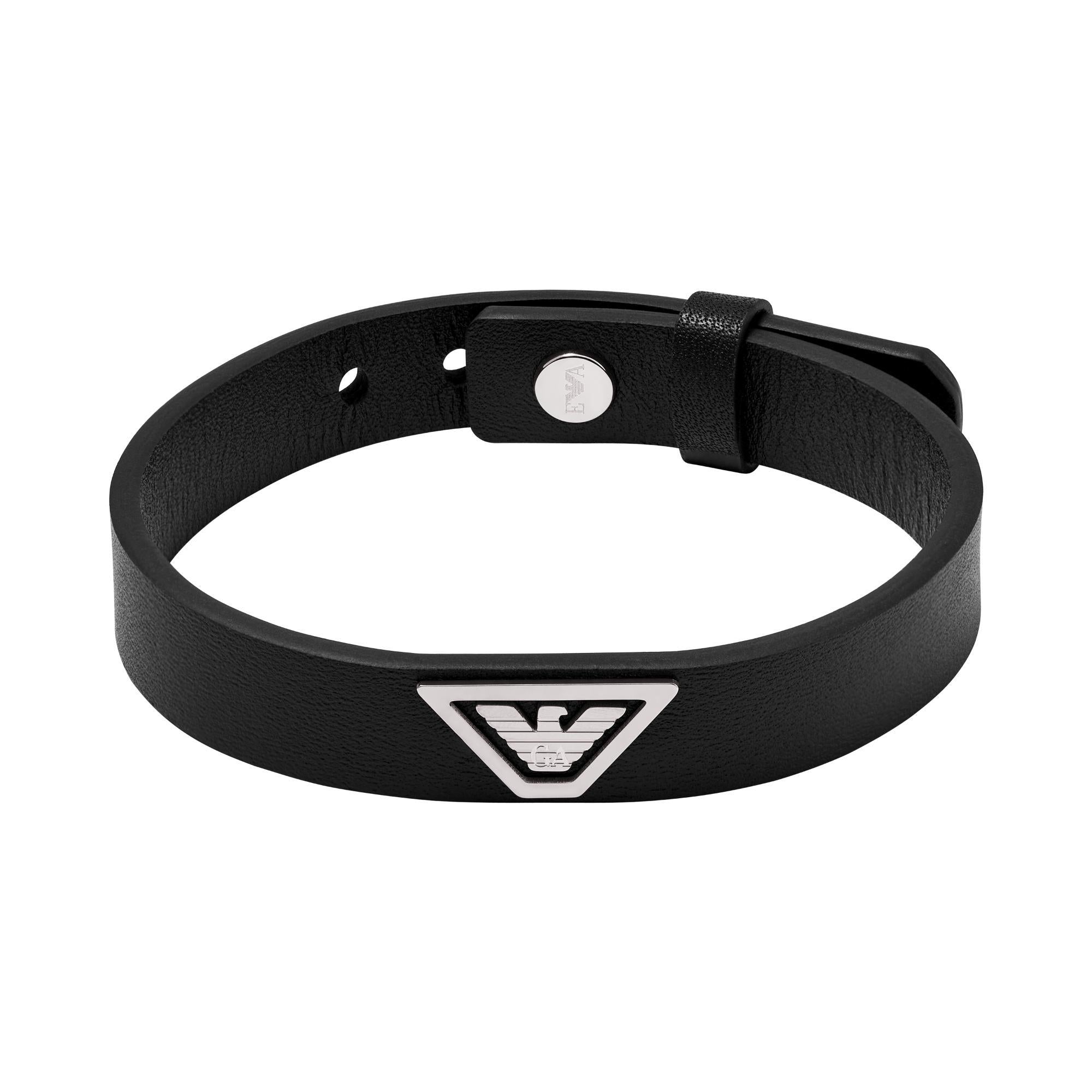 Emporio Armani Black Leather Strap Bracelet Men’s EGS3128040