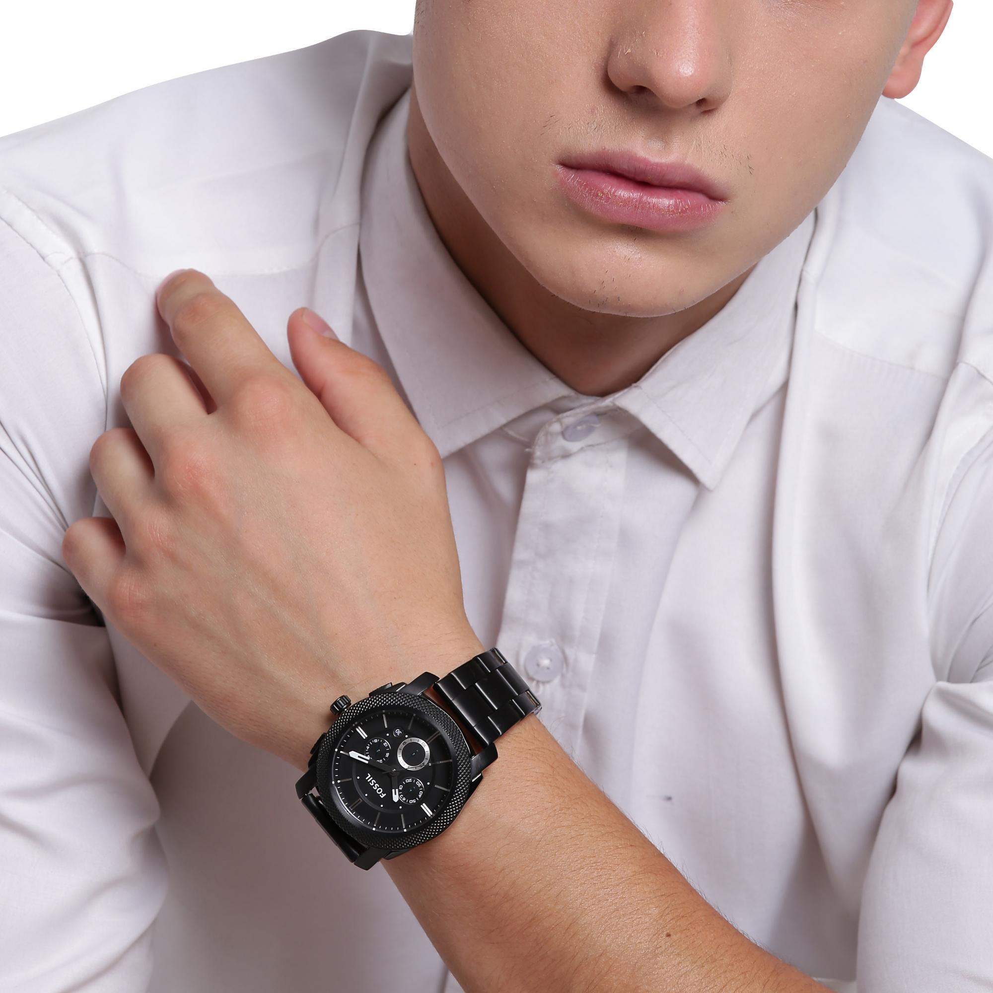 Fossil Machine Chronograph Black Dial Steel Strap Men's Watch FS4552