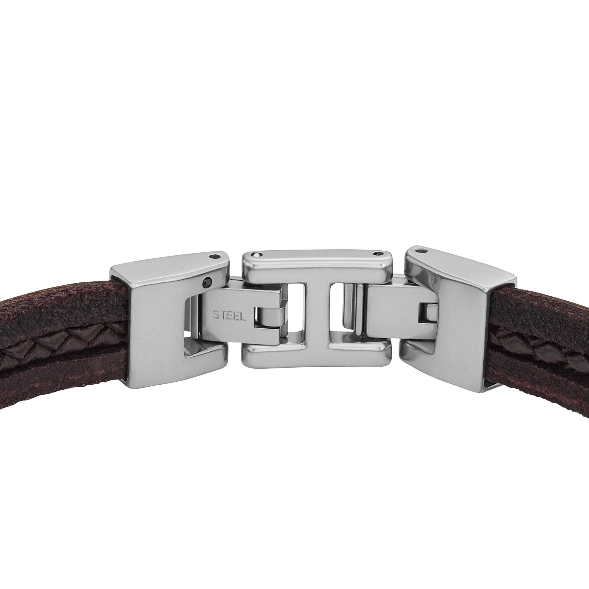 Fossil Leather Essentials Brown Leather Men's Bracelet JF04133040