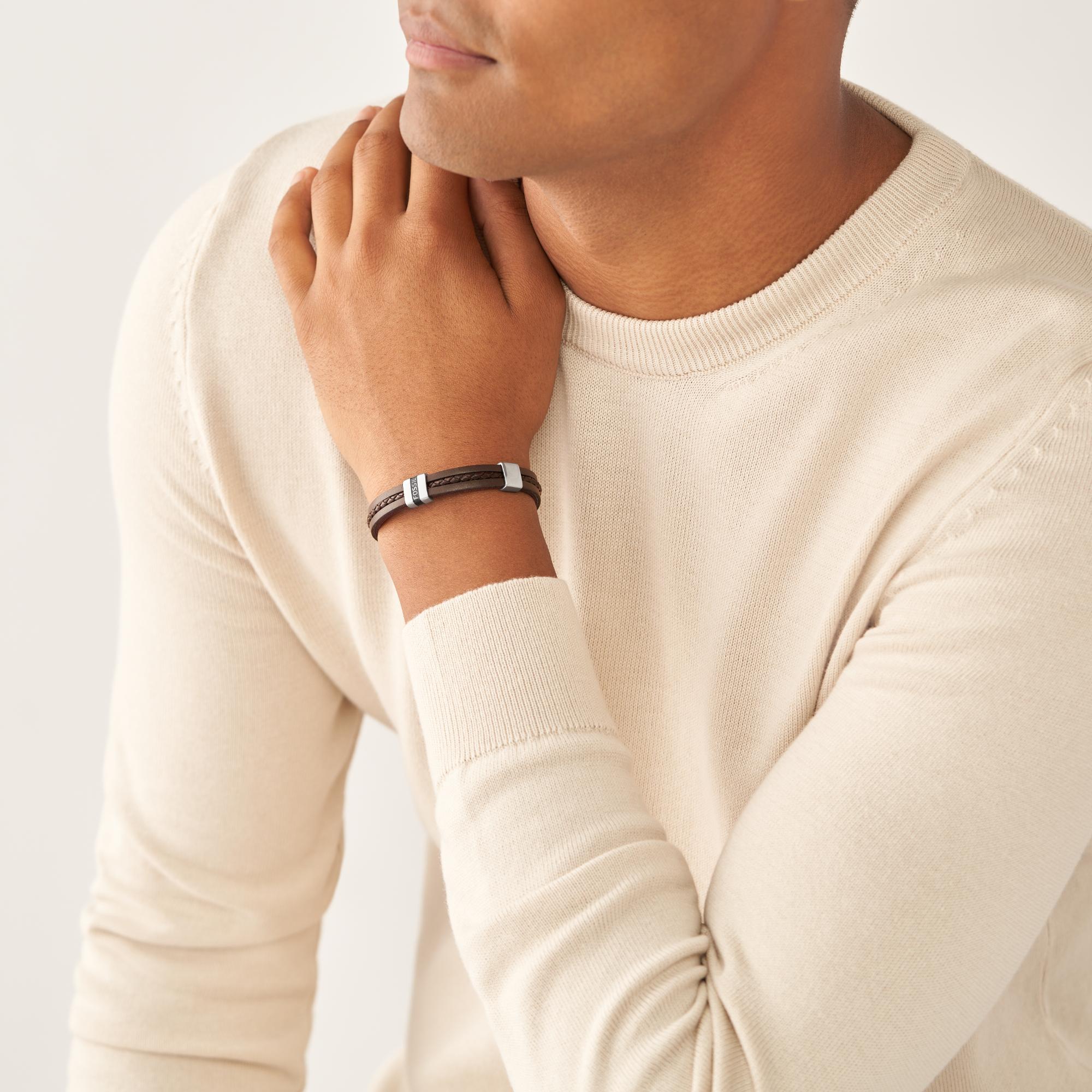 Fossil Leather Essentials Brown Leather Men's Bracelet JF04133040