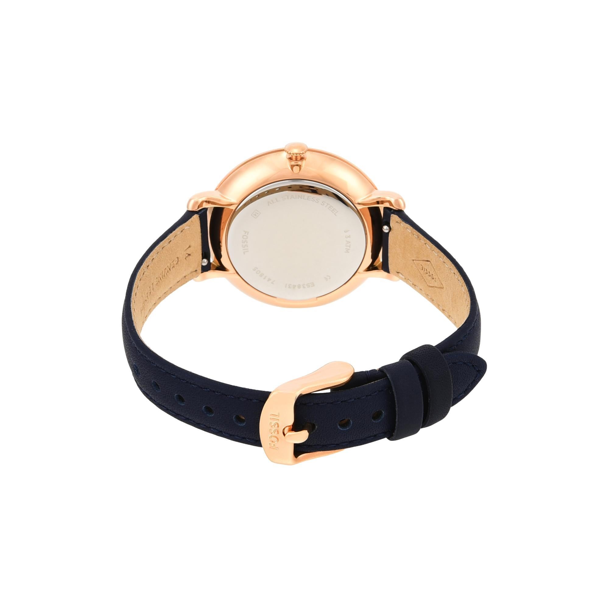 Fossil Jacqueline Navy Leather Silver Dial Women's Watch ES3843