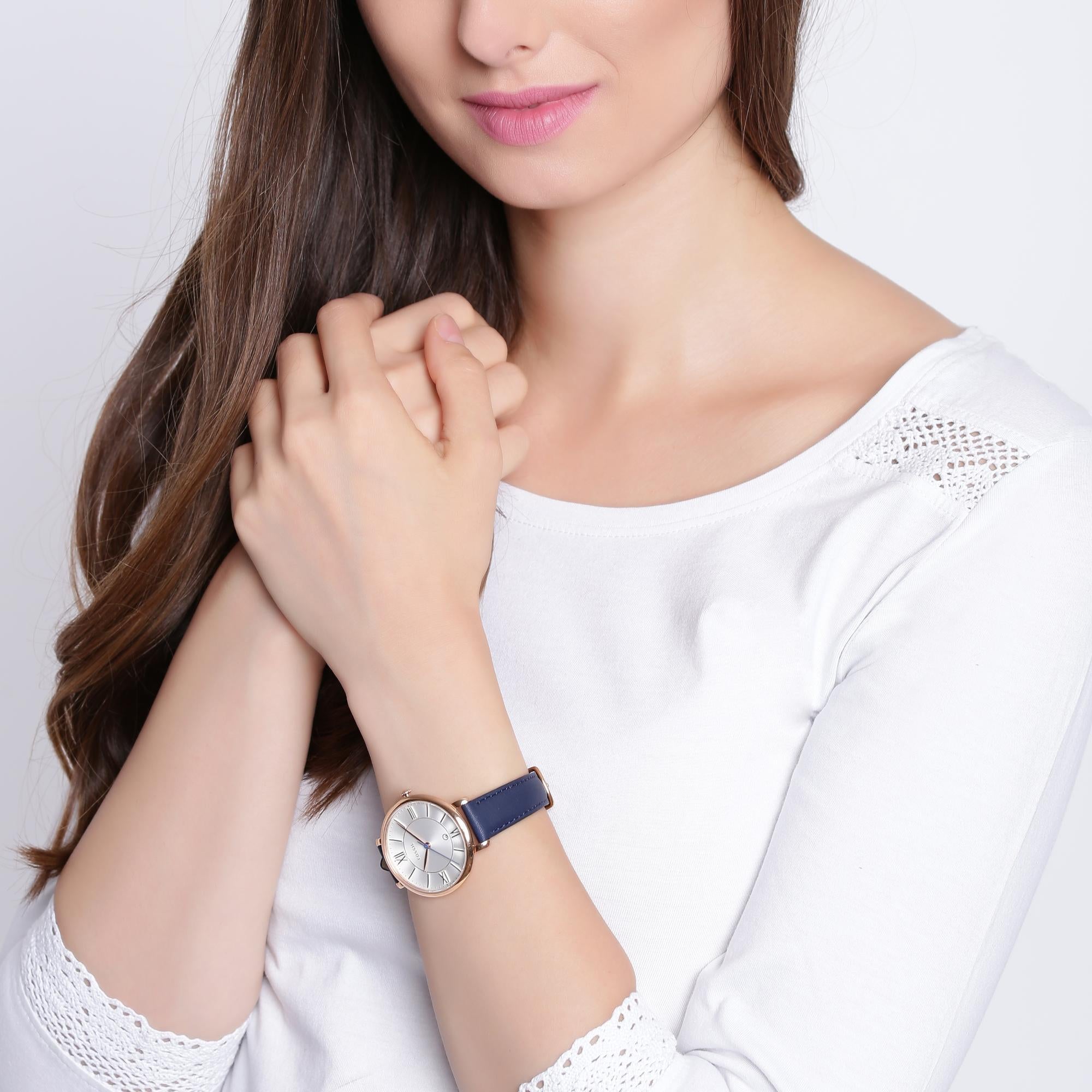 Fossil Jacqueline Navy Leather Silver Dial Women's Watch ES3843