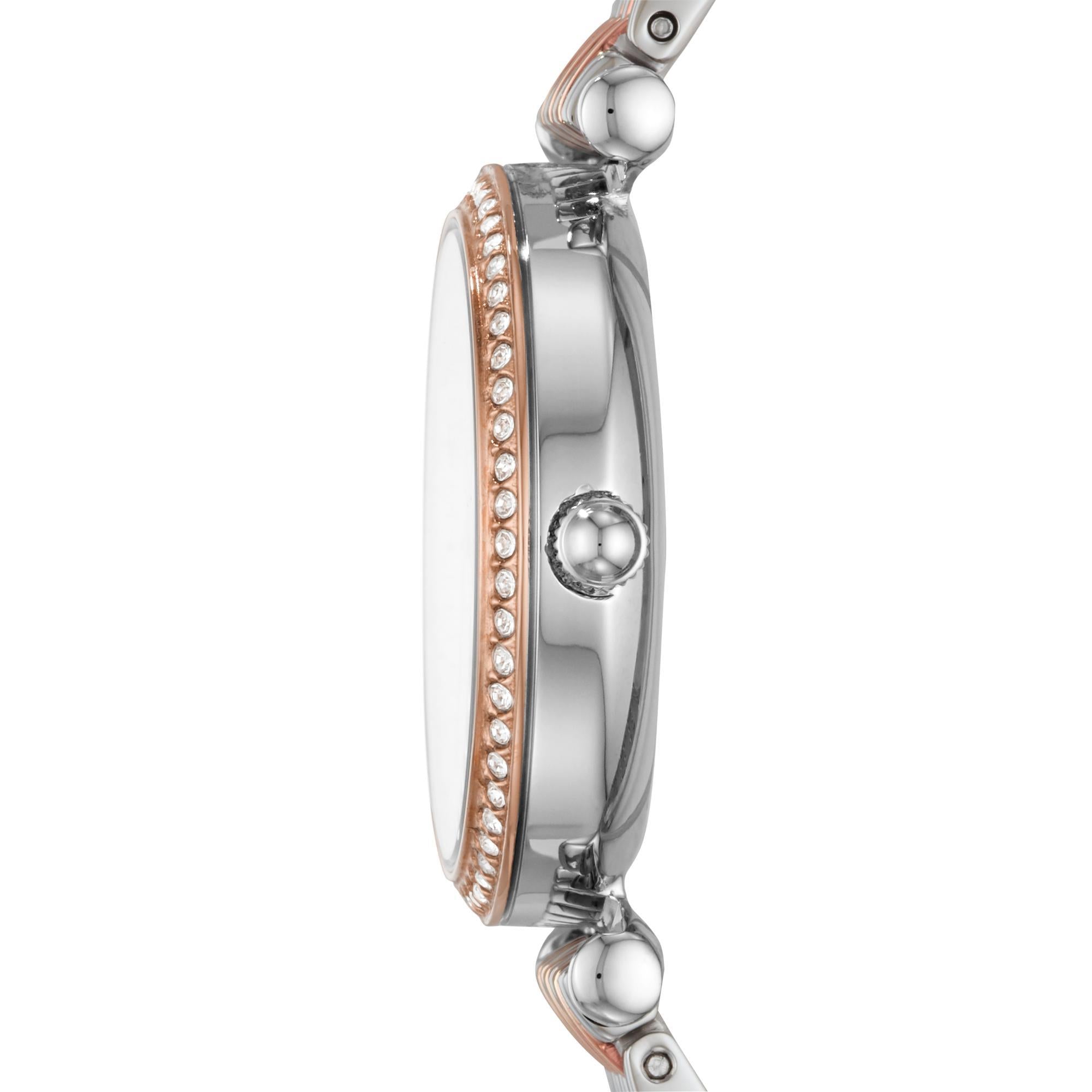 Fossil Carlie Mini Two-Tone Stainless Steel White Mother of Pearl Dial Women's Watch ES4649