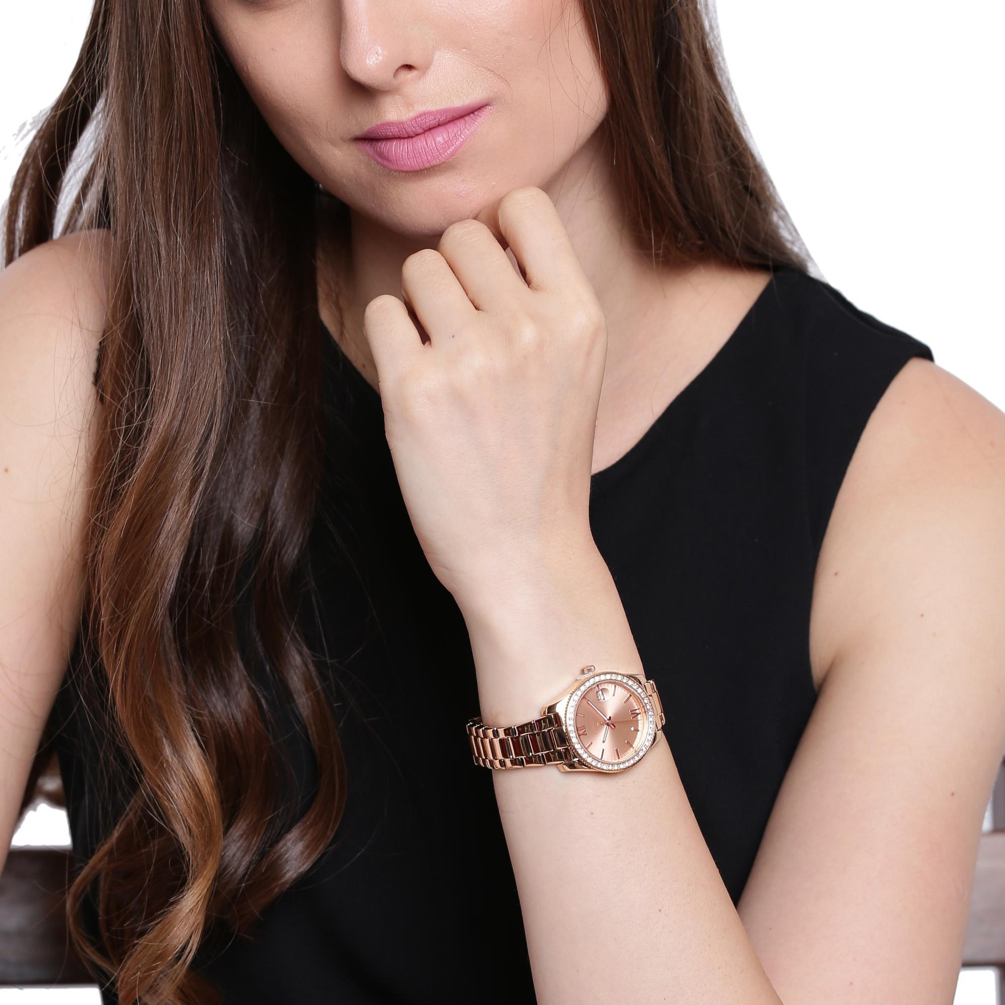 Fossil Scarlette Mini Date Quartz Rose Gold Dial Steel Strap Women's Watch ES4318