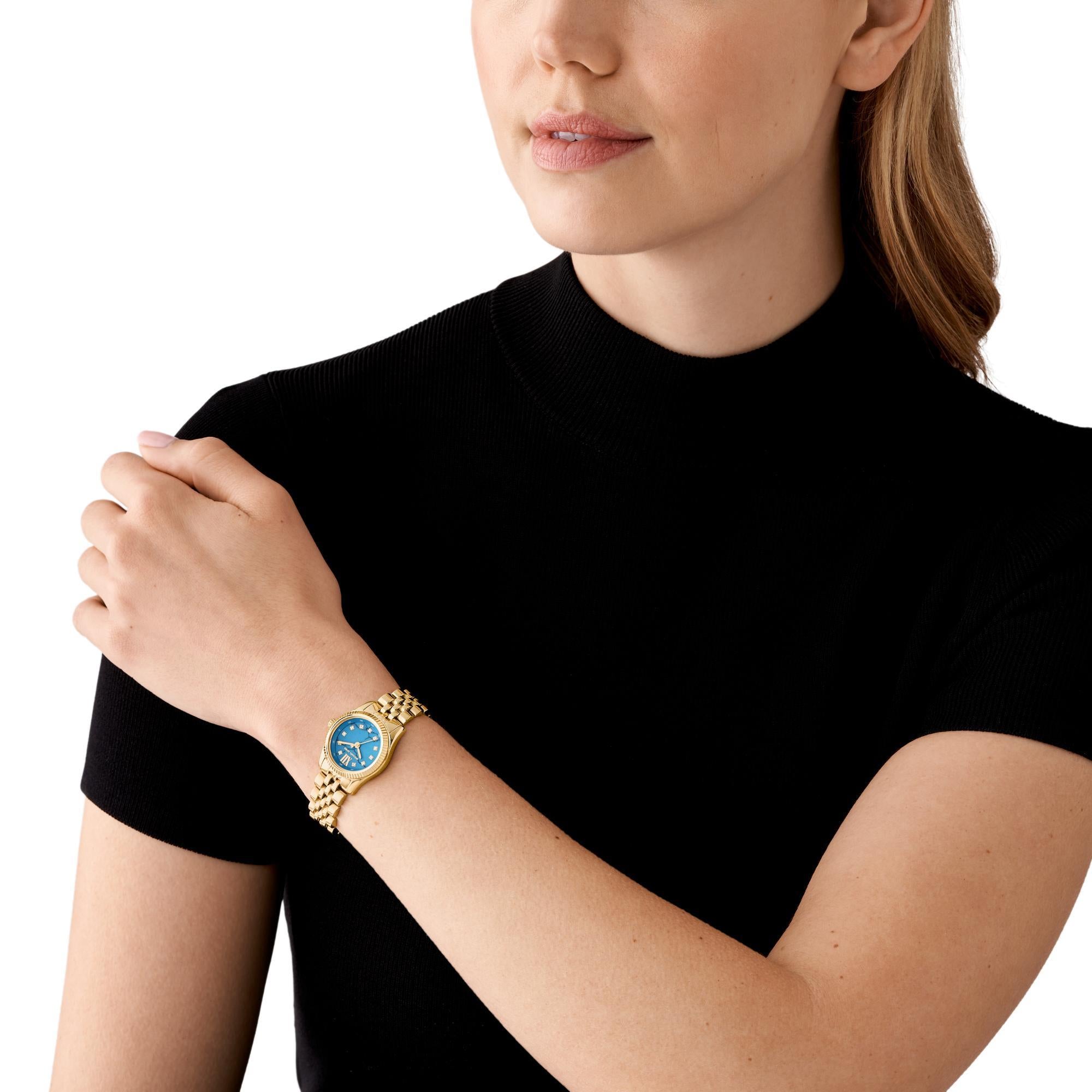 Michael Kors Lexington Gold-Tone Stainless Steel Blue Dial Women's Watch MK4813