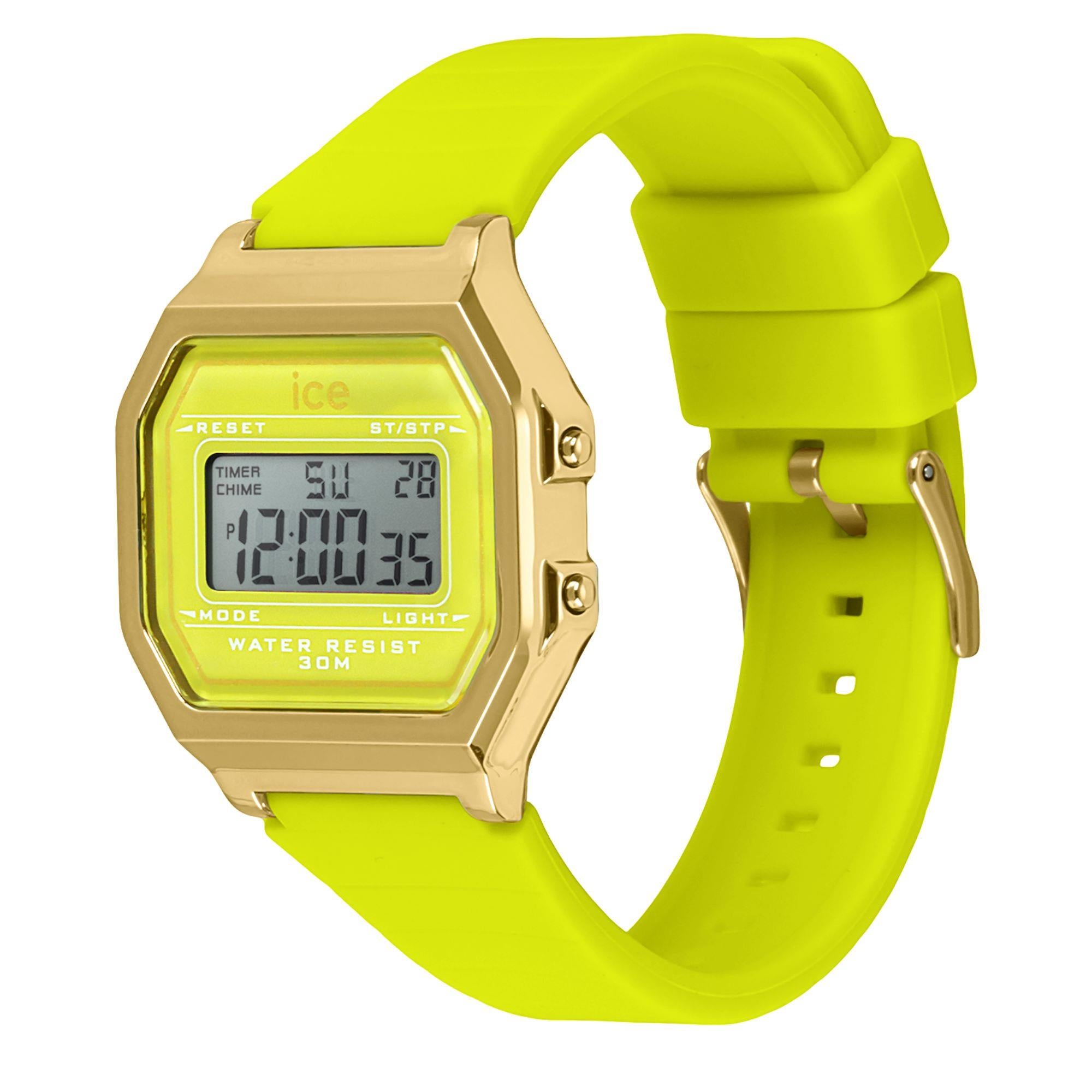 ICE Watch ICE Digit Retro Yellow Dial Silicone Strap Watch 022054
