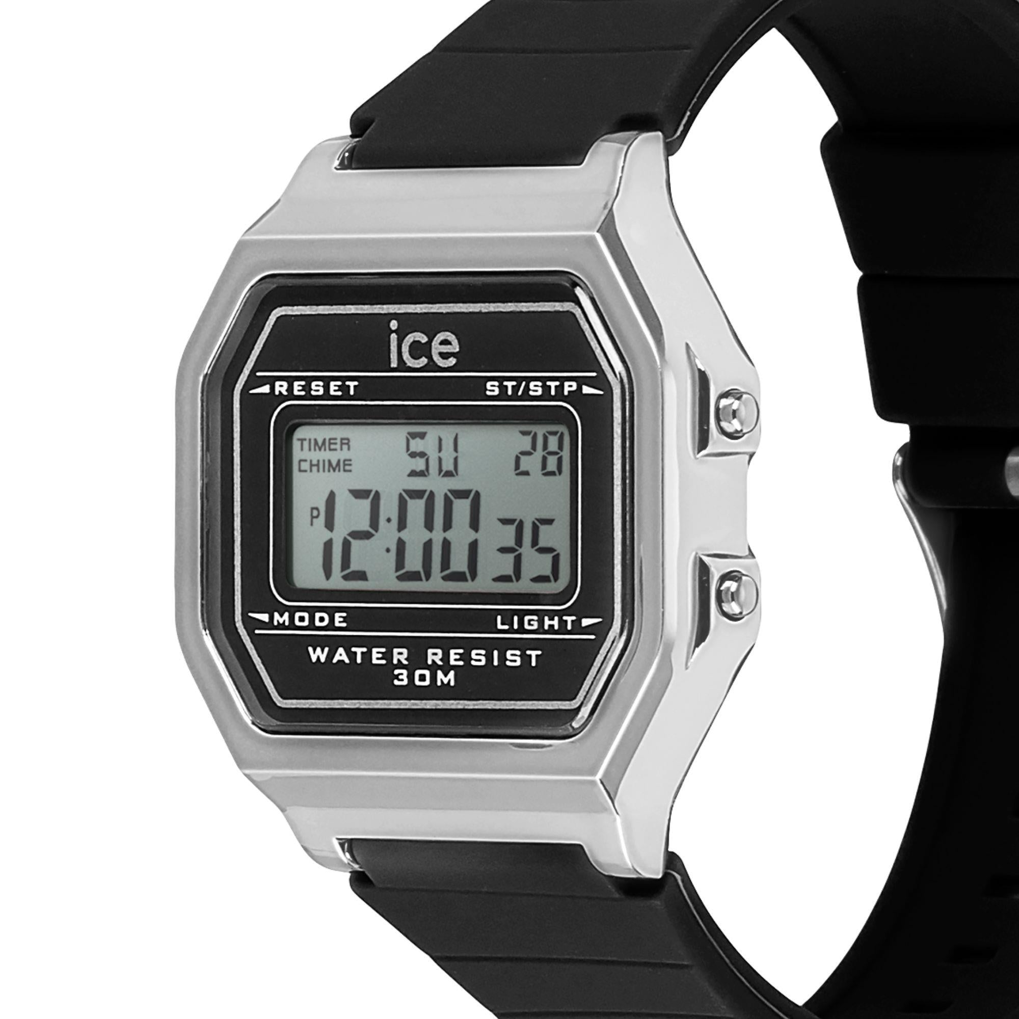 ICE Watch ICE Digit Retro Black Silver Dial Silicone Strap Watch 022063