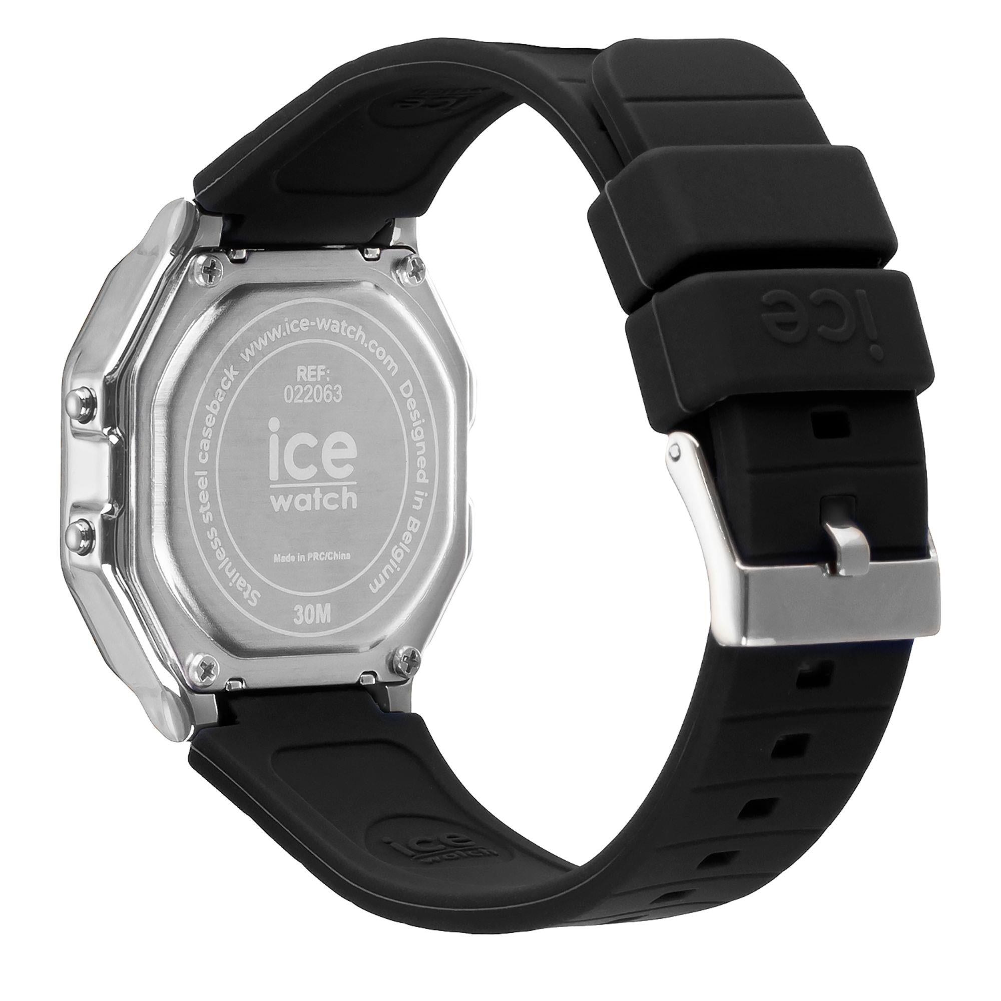 ICE Watch ICE Digit Retro Black Silver Dial Silicone Strap Watch 022063