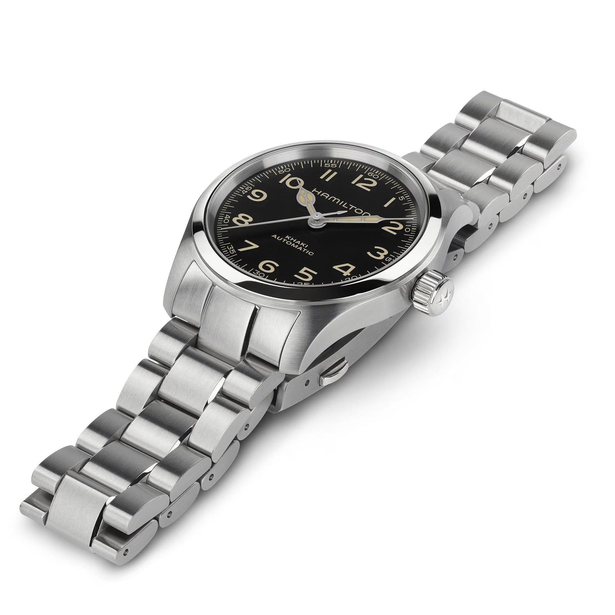 Hamilton Khaki Field H70405130 38mm brushed stainless steel case side profile