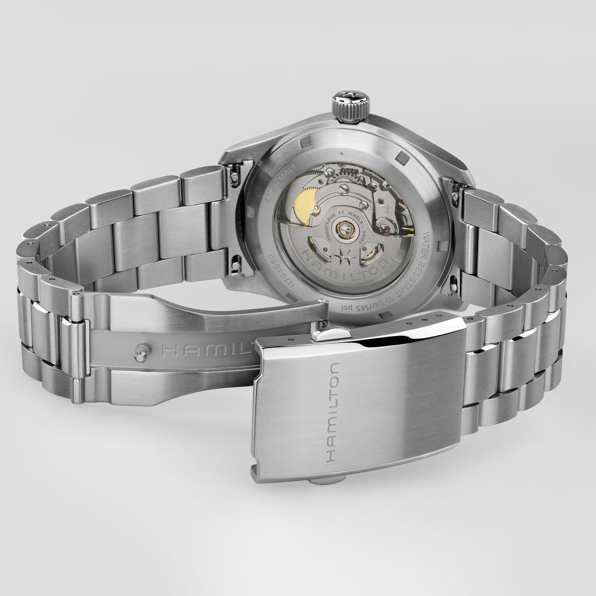 Hamilton Khaki Field H70405130 three-link satin-finish steel bracelet and folding clasp