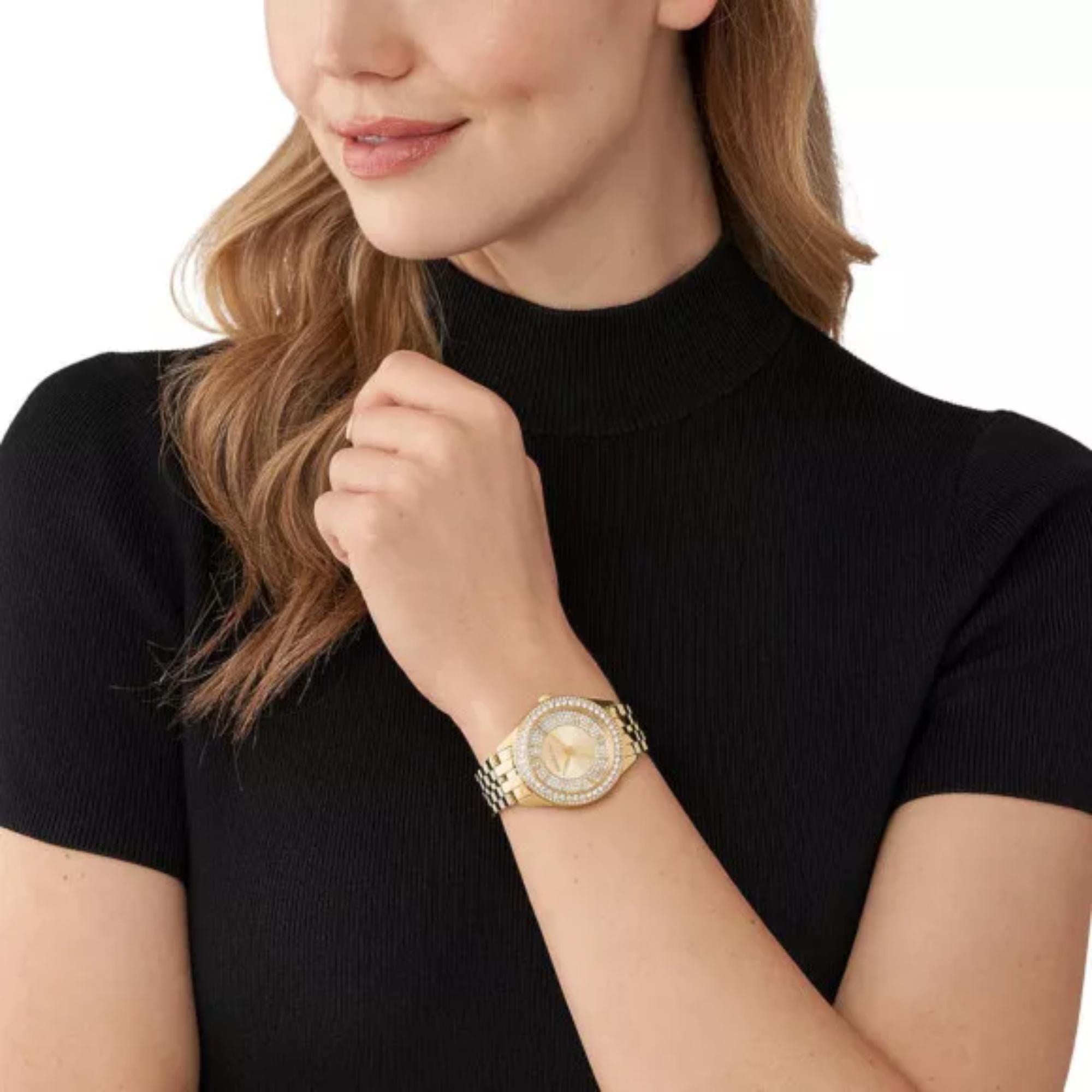 Michael Kors Harlowe Gold-Tone Stainless Steel Strap Gold Dial Women’s Watch MK4709