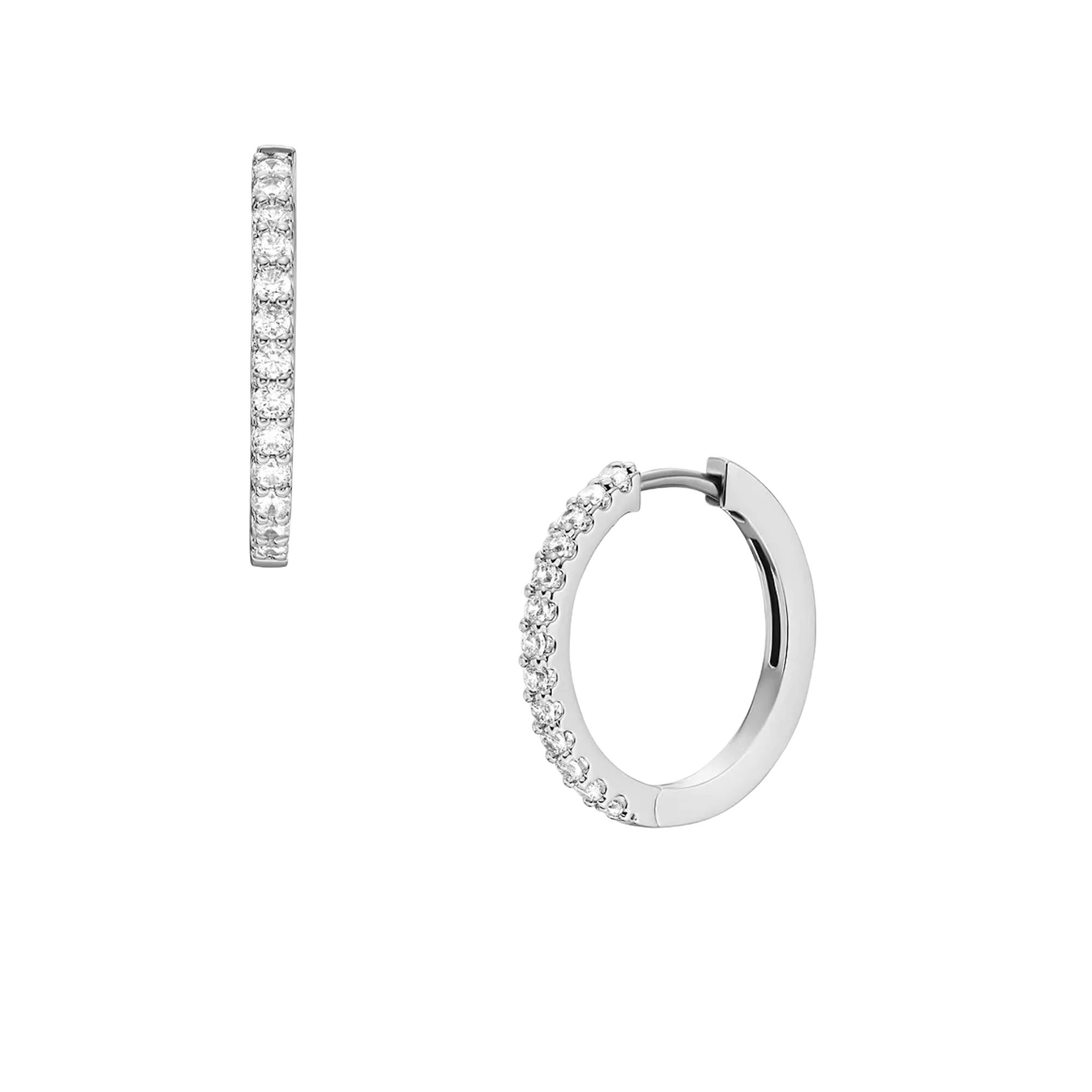 Fossil Ellis Pavé Glitz Silver-Tone Brass Hoop Earrings JA7234040