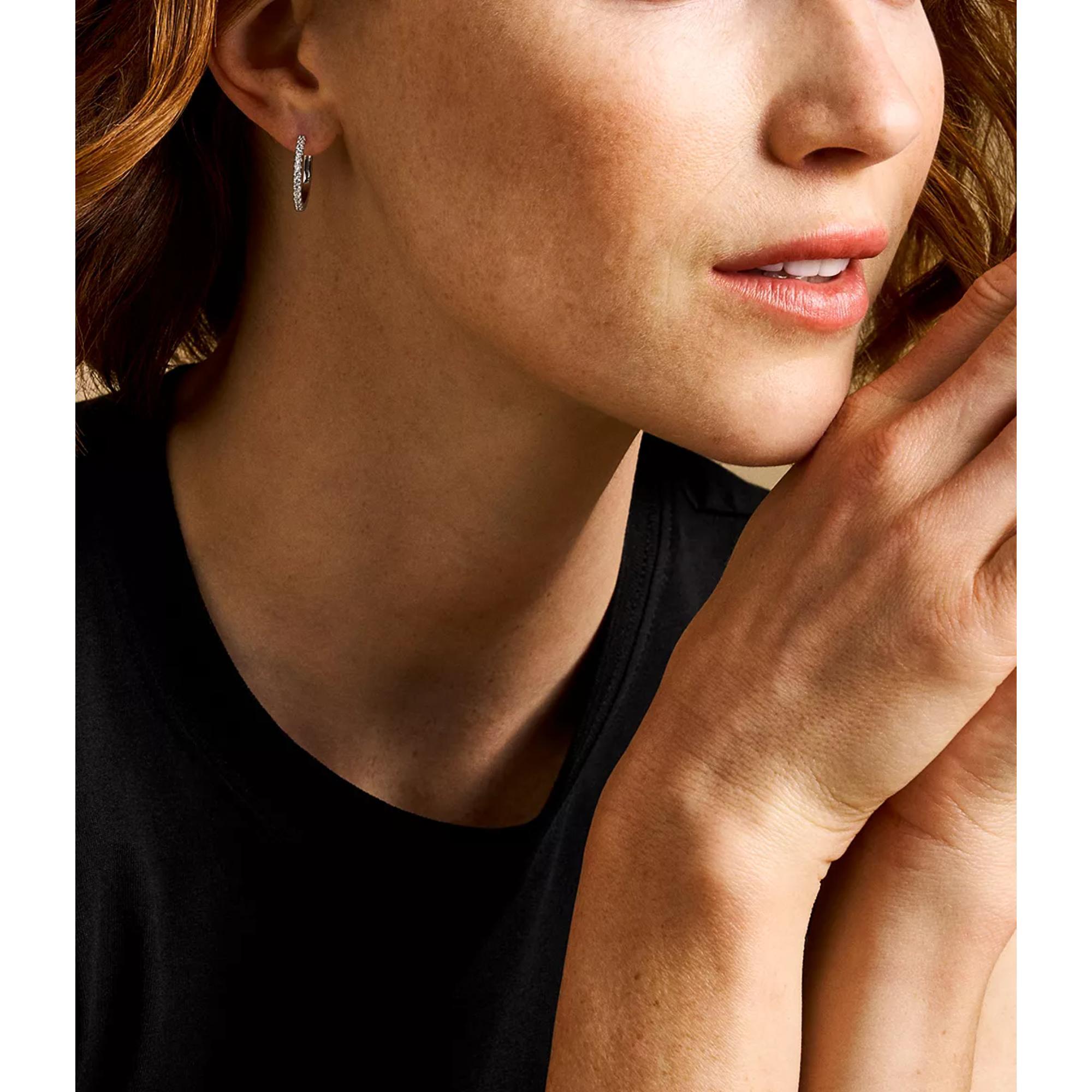 Fossil Ellis Pavé Glitz Silver-Tone Brass Hoop Earrings JA7234040