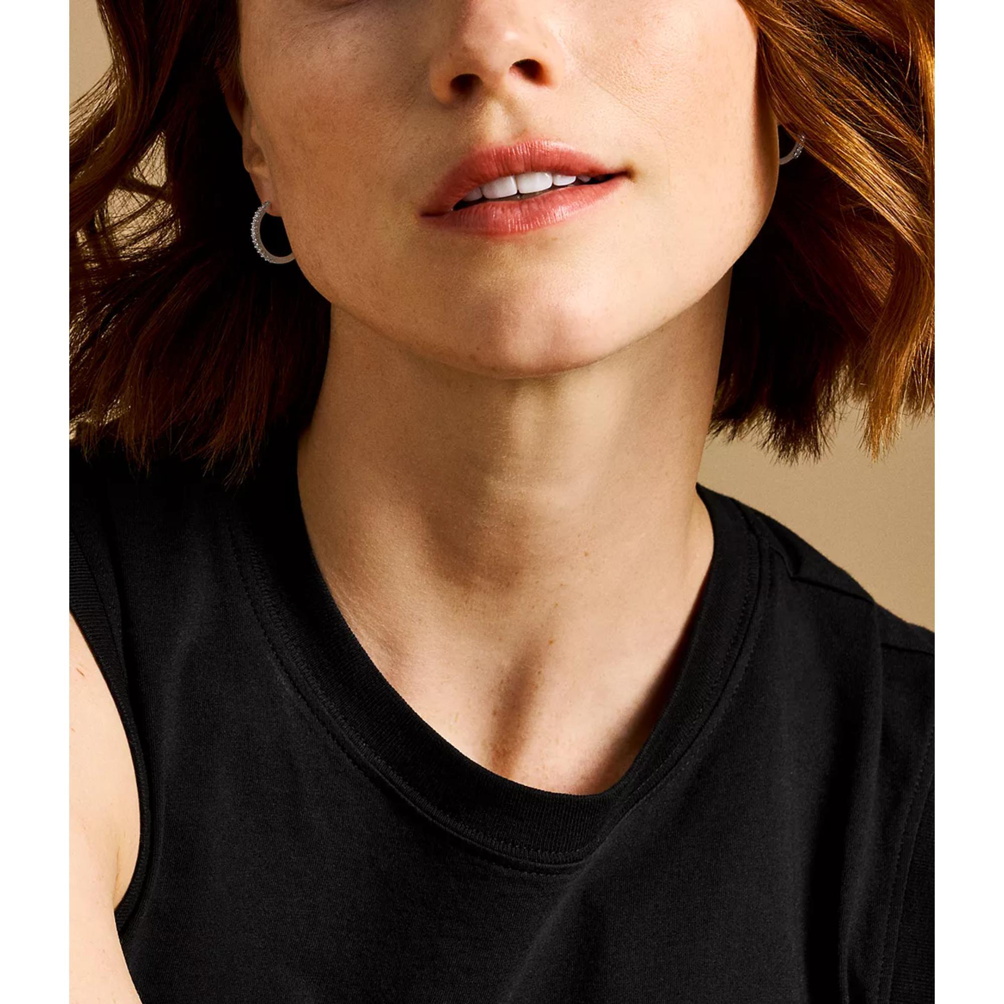 Fossil Ellis Pavé Glitz Silver-Tone Brass Hoop Earrings JA7234040