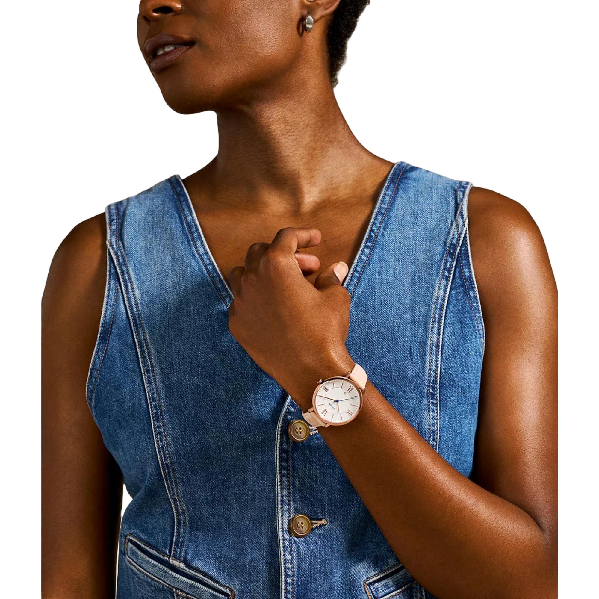 Fossil Jacqueline Date Blush Leather Strap White Dial Women’s Watch ES3988