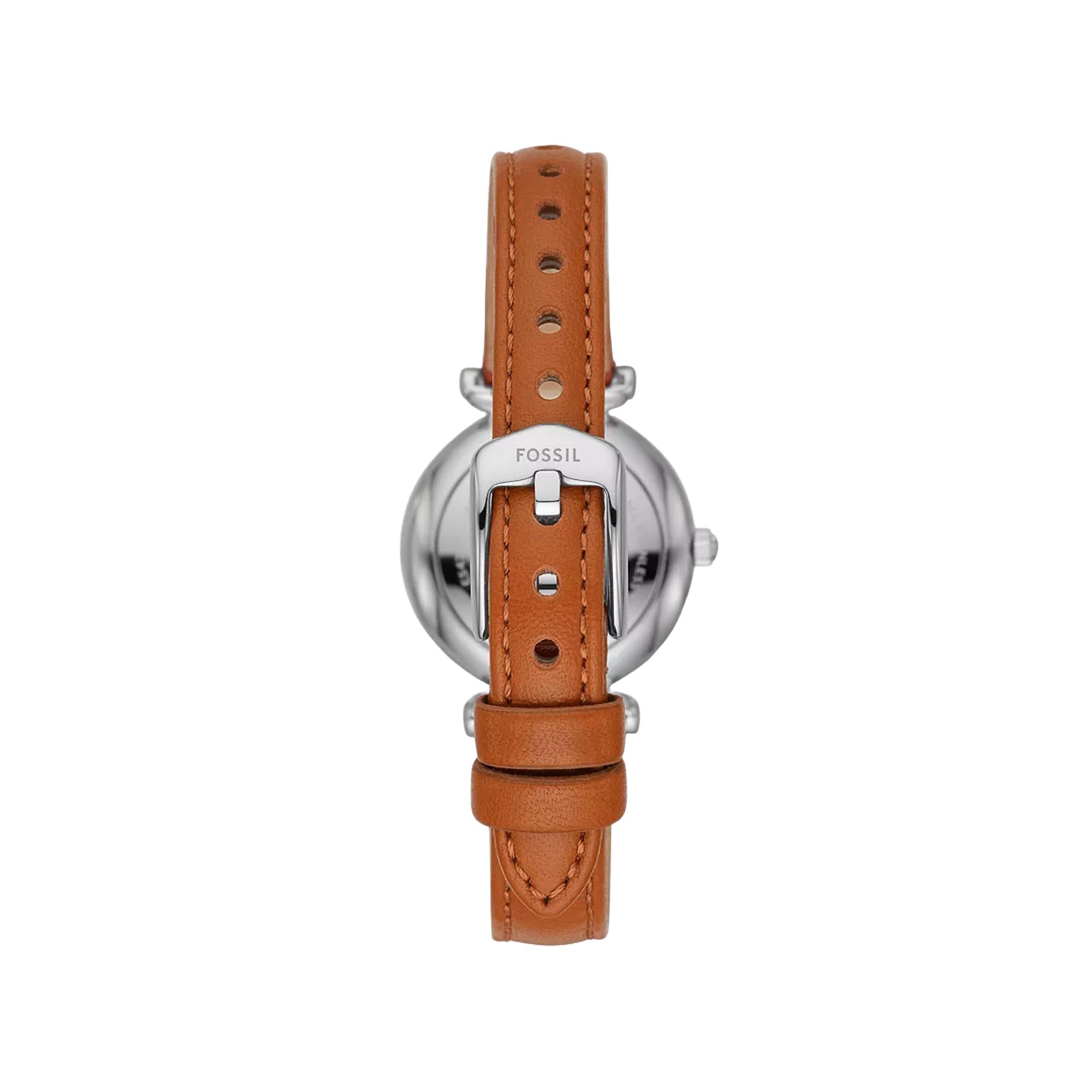 Fossil Carlie Mini Tan Leather Strap Blue Mother of Pearl Dial Women’s Watch ES4701